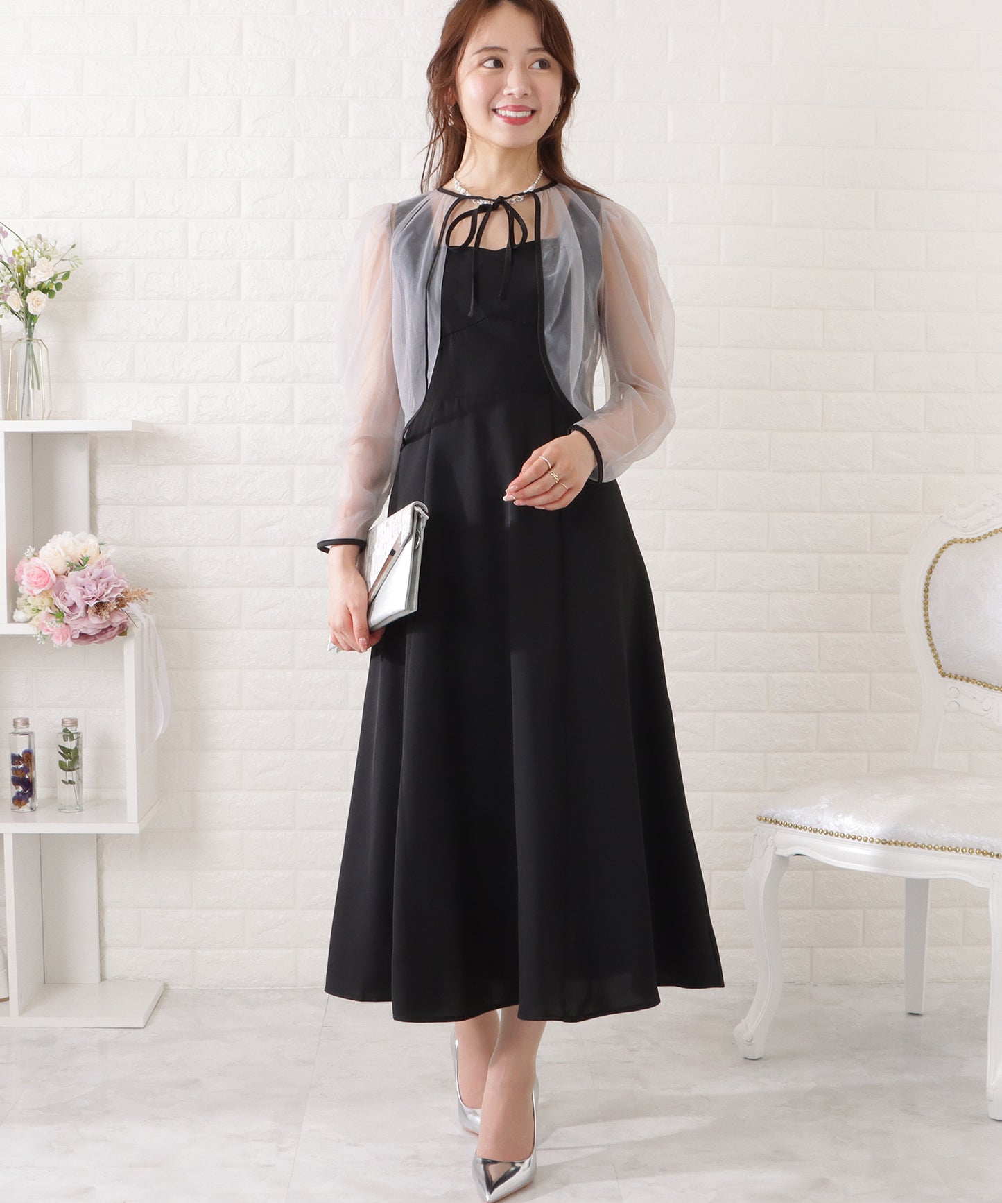 シフォンボレロ付きビスチェフレアワンピース