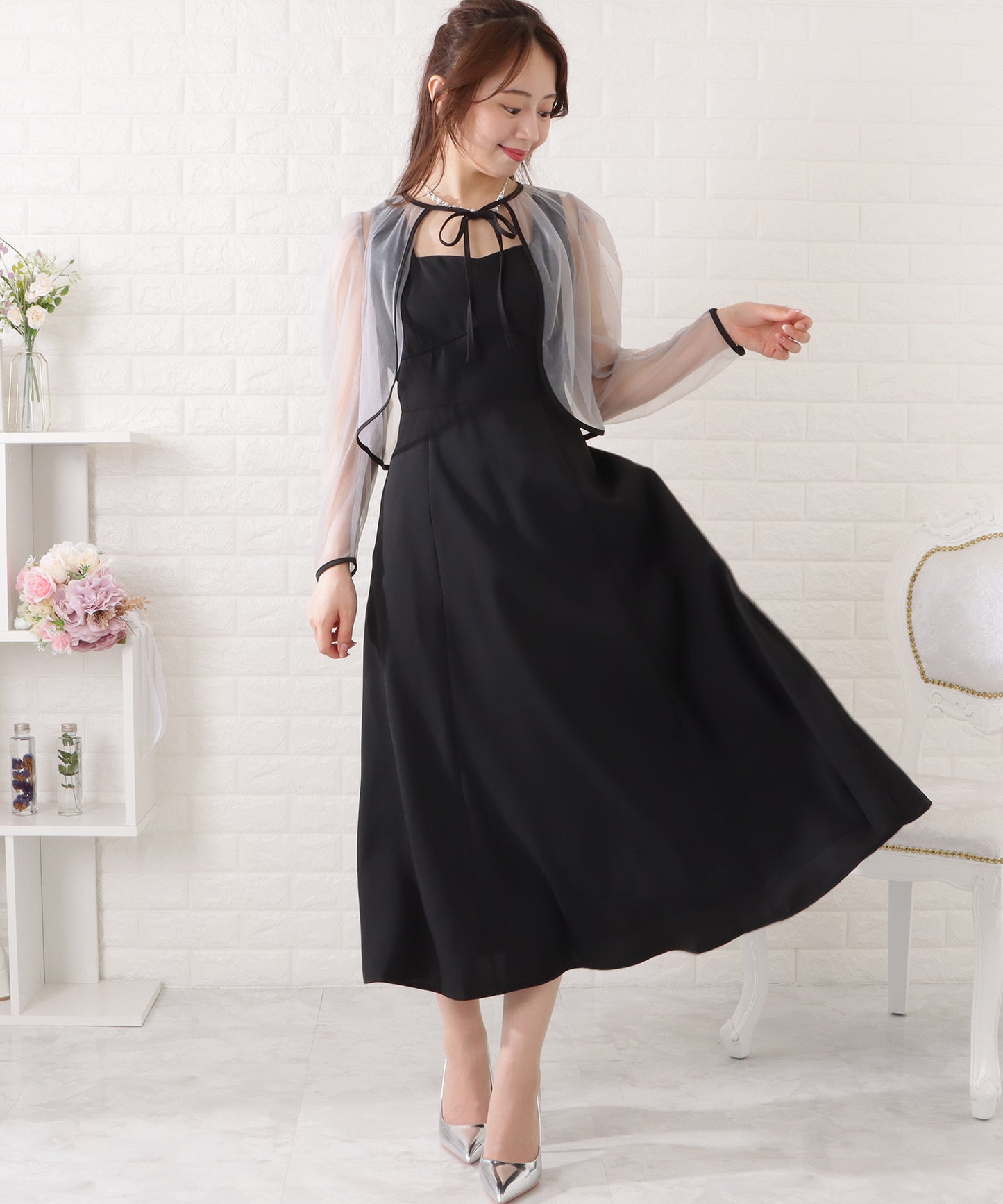 シフォンボレロ付きビスチェフレアワンピース