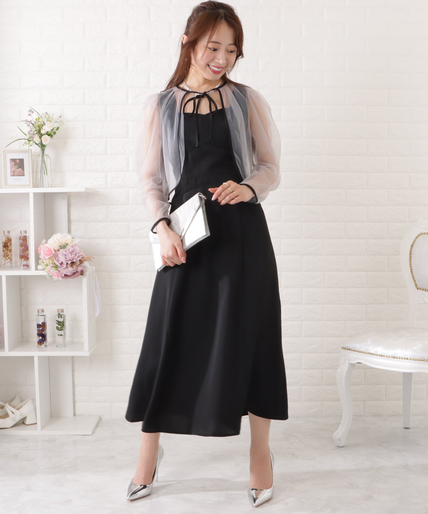 シフォンボレロ付きビスチェフレアワンピース