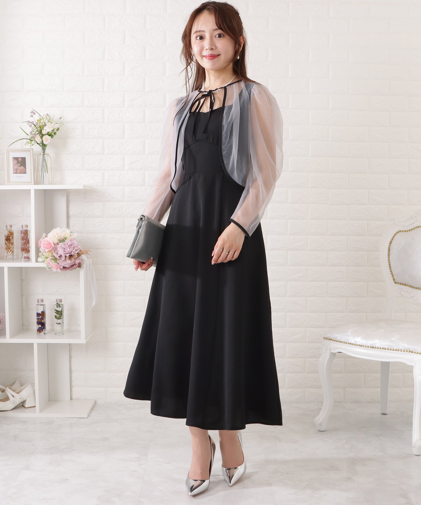 シフォンボレロ付きビスチェフレアワンピース
