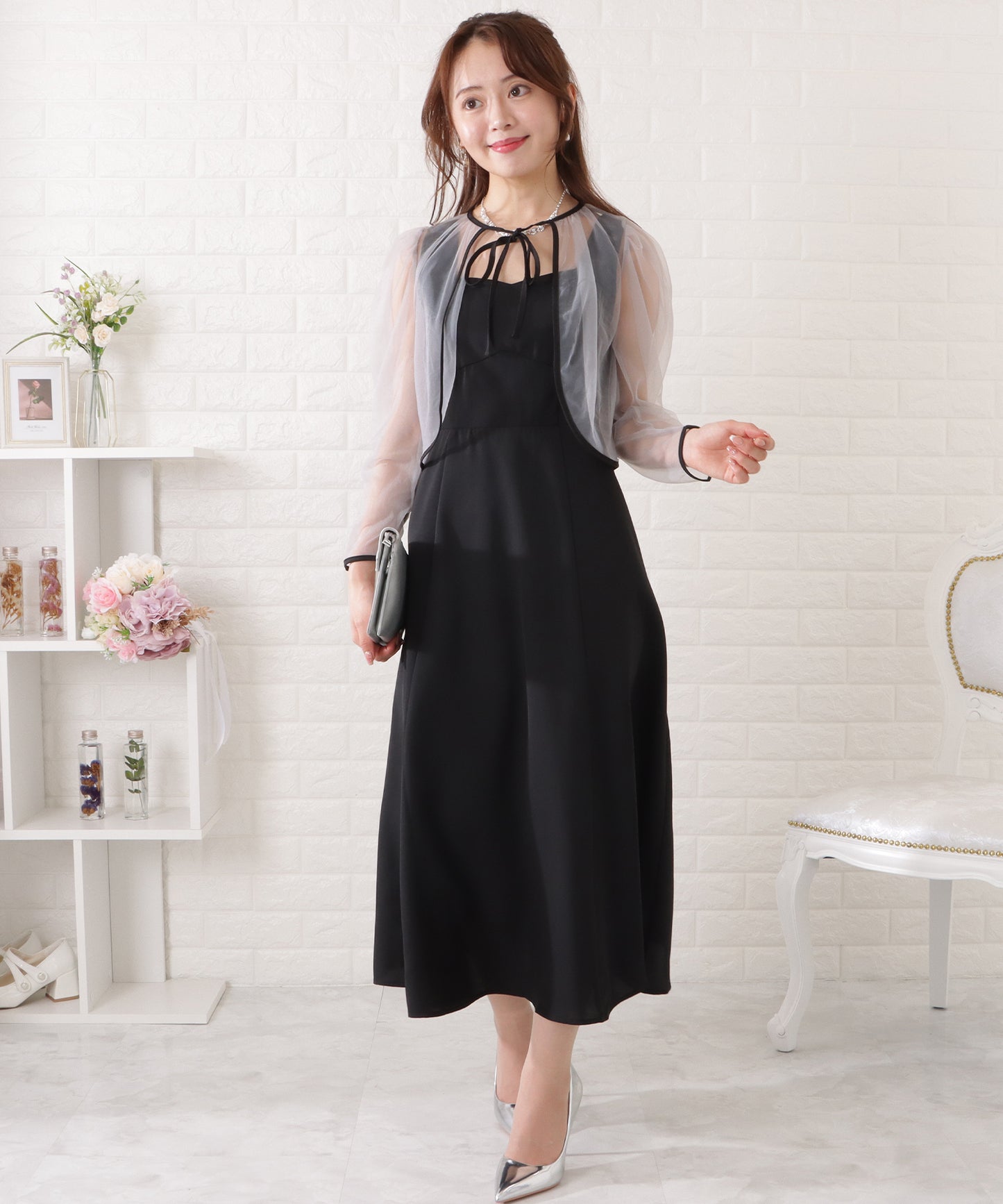 シフォンボレロ付きビスチェフレアワンピース