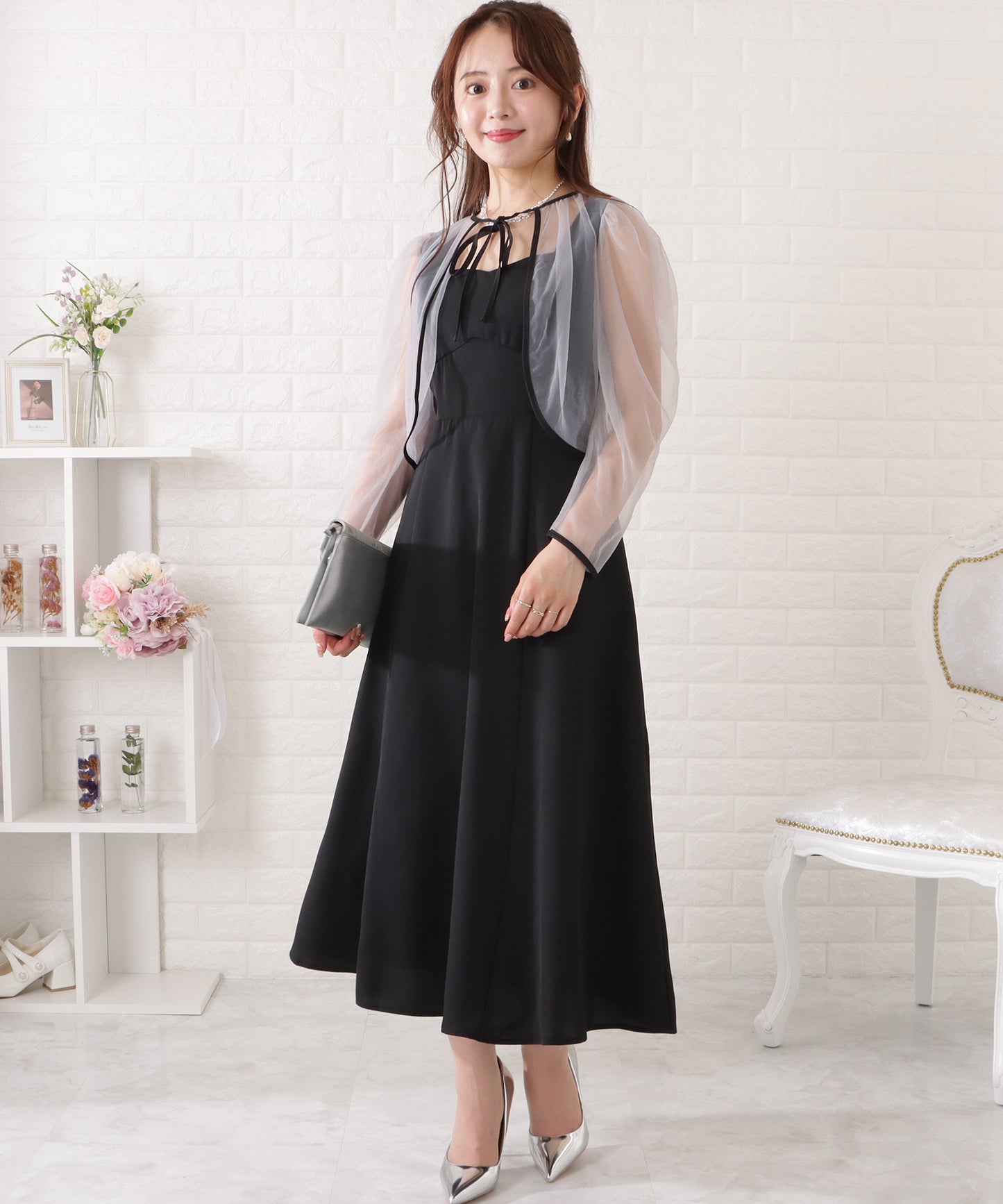 シフォンボレロ付きビスチェフレアワンピース