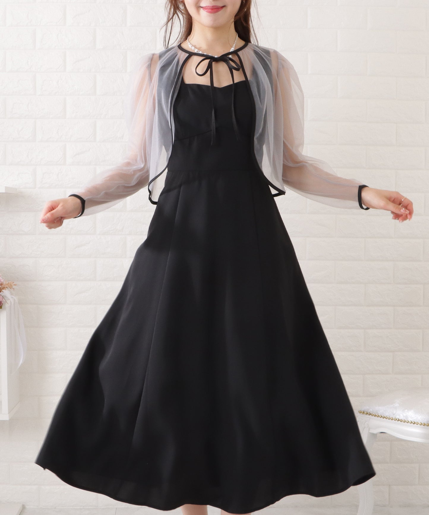 シフォンボレロ付きビスチェフレアワンピース