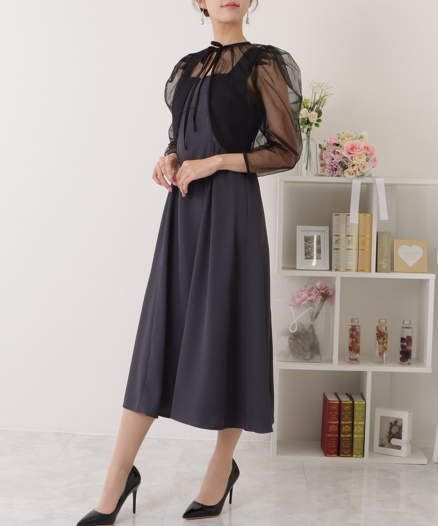シフォンボレロ付きビスチェフレアワンピース