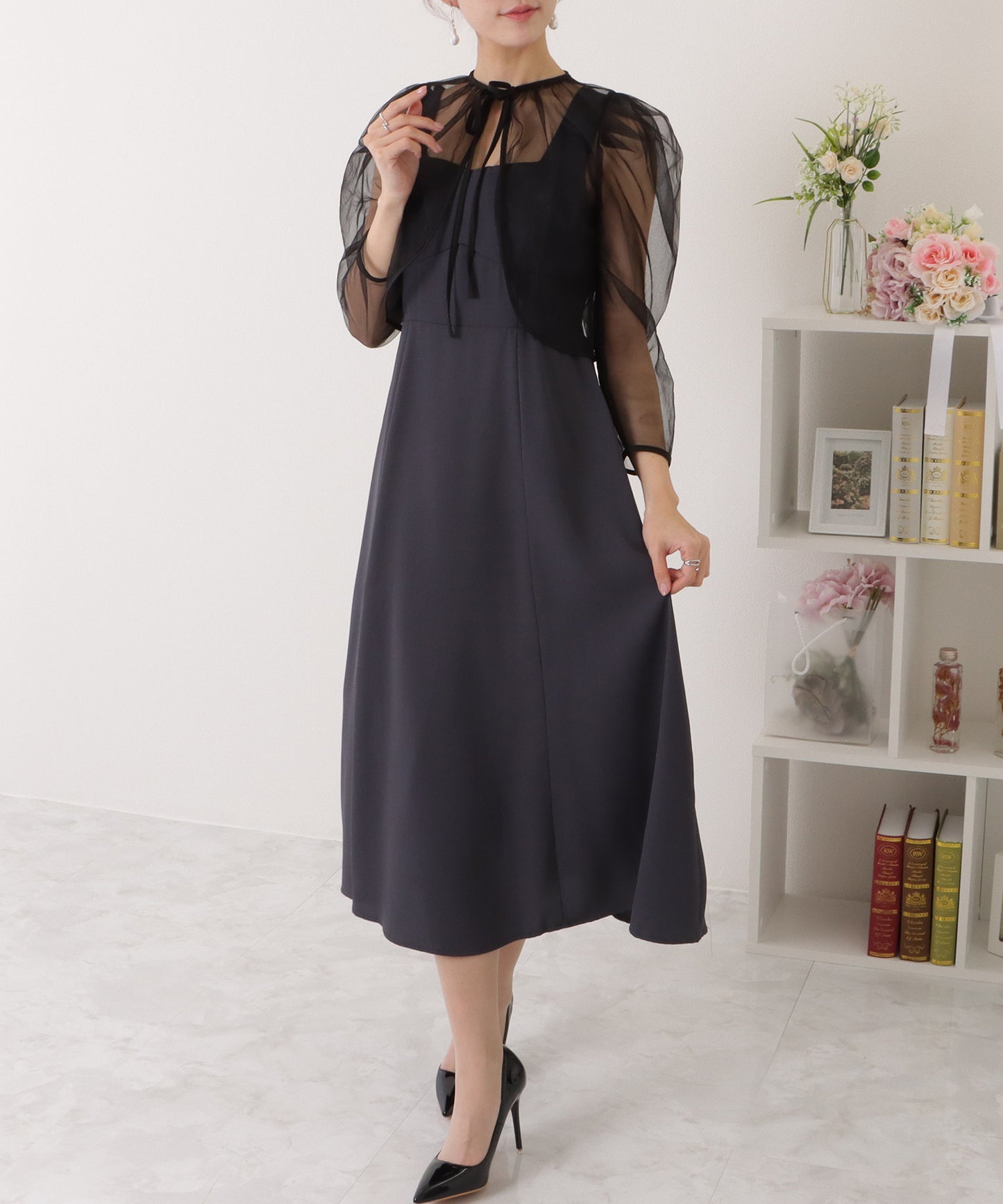 シフォンボレロ付きビスチェフレアワンピース