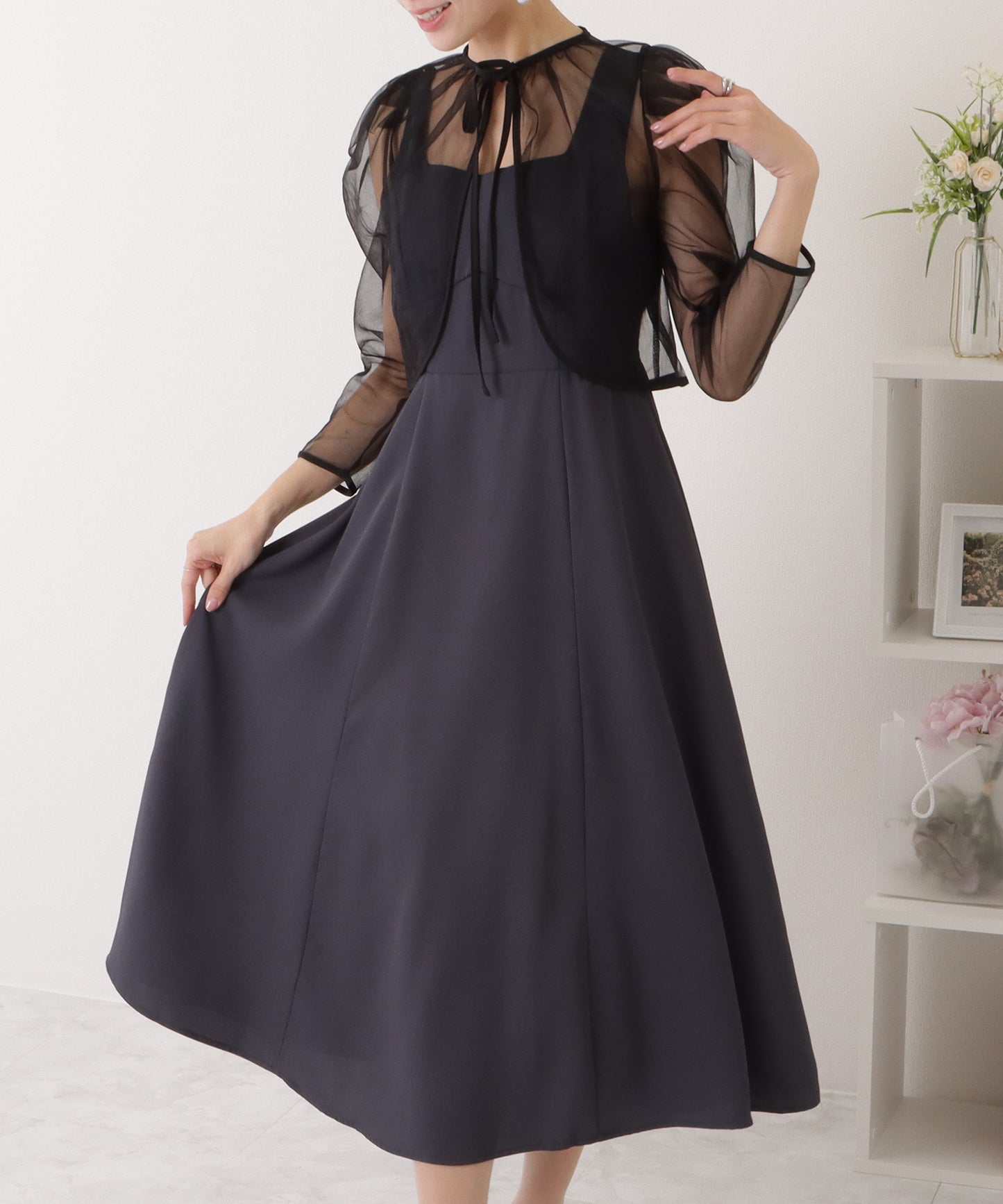シフォンボレロ付きビスチェフレアワンピース