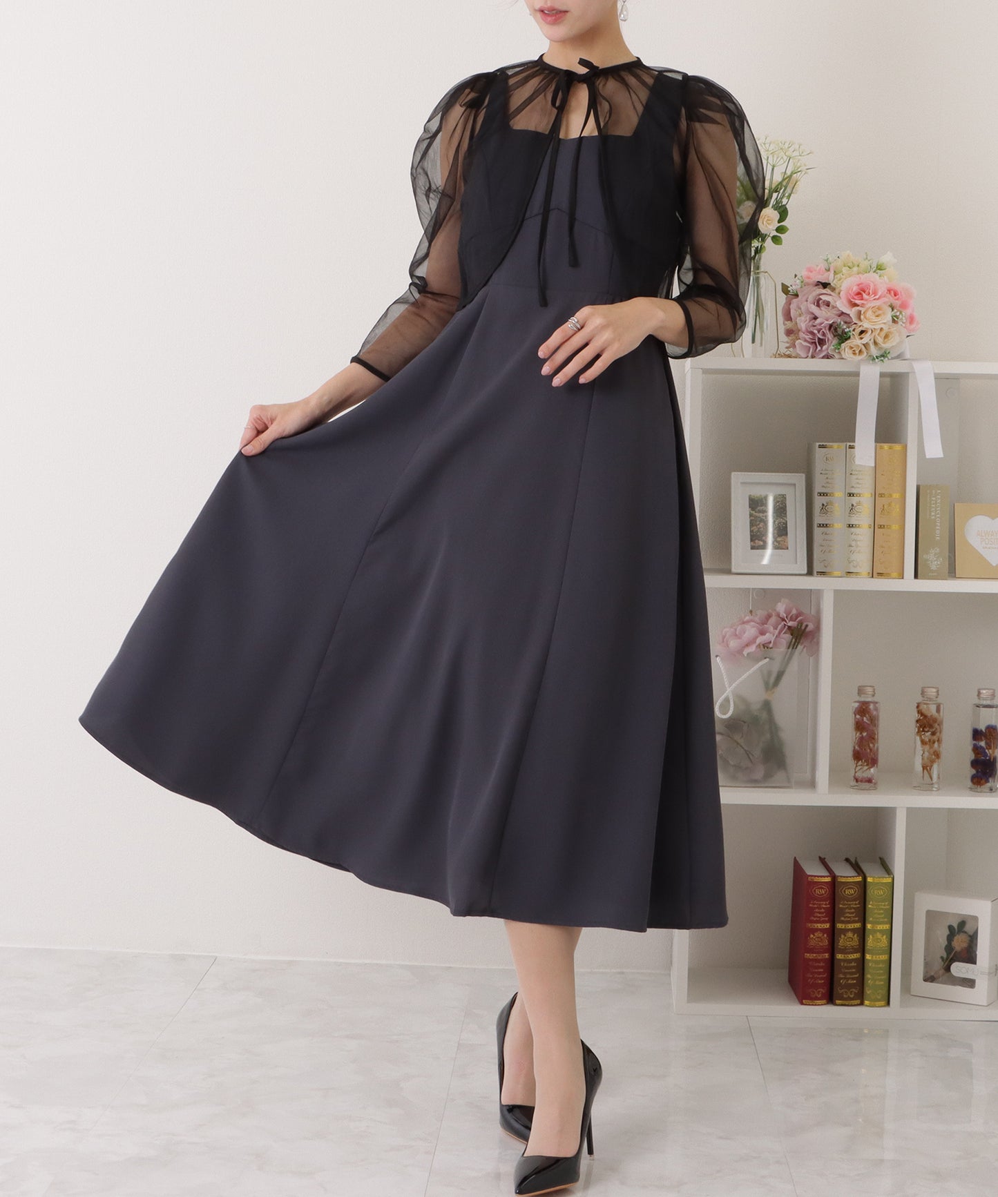 シフォンボレロ付きビスチェフレアワンピース