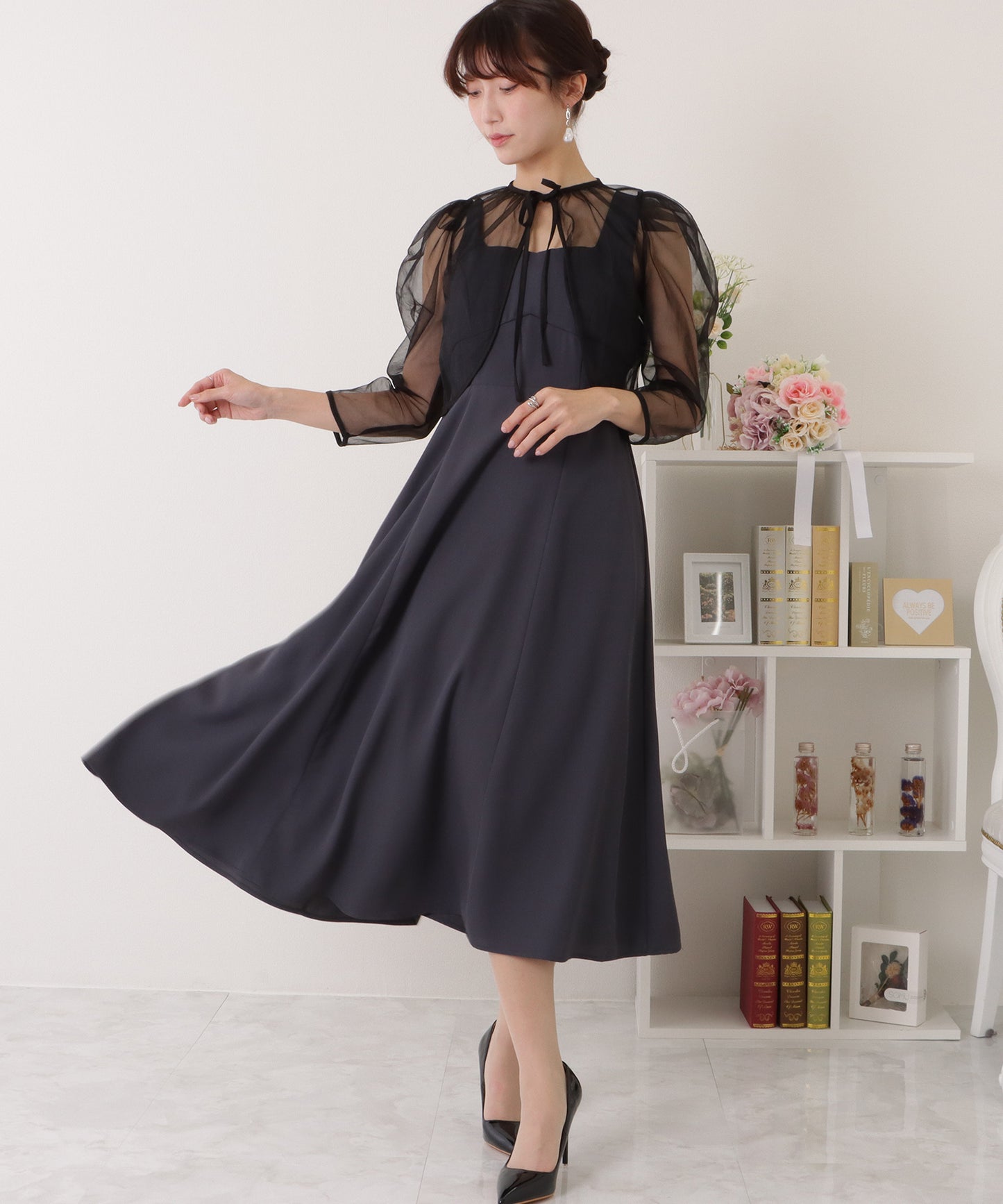 シフォンボレロ付きビスチェフレアワンピース