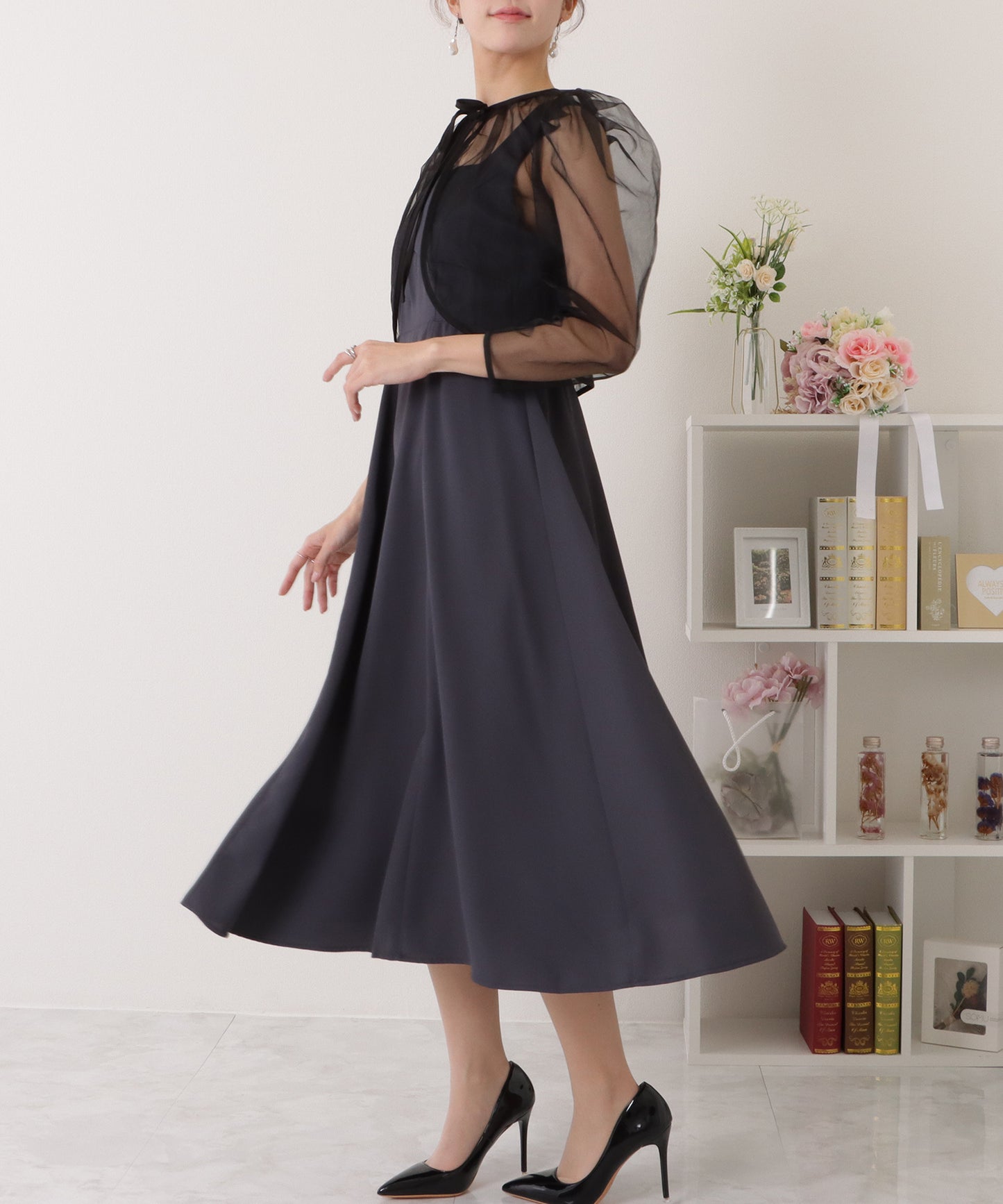 シフォンボレロ付きビスチェフレアワンピース