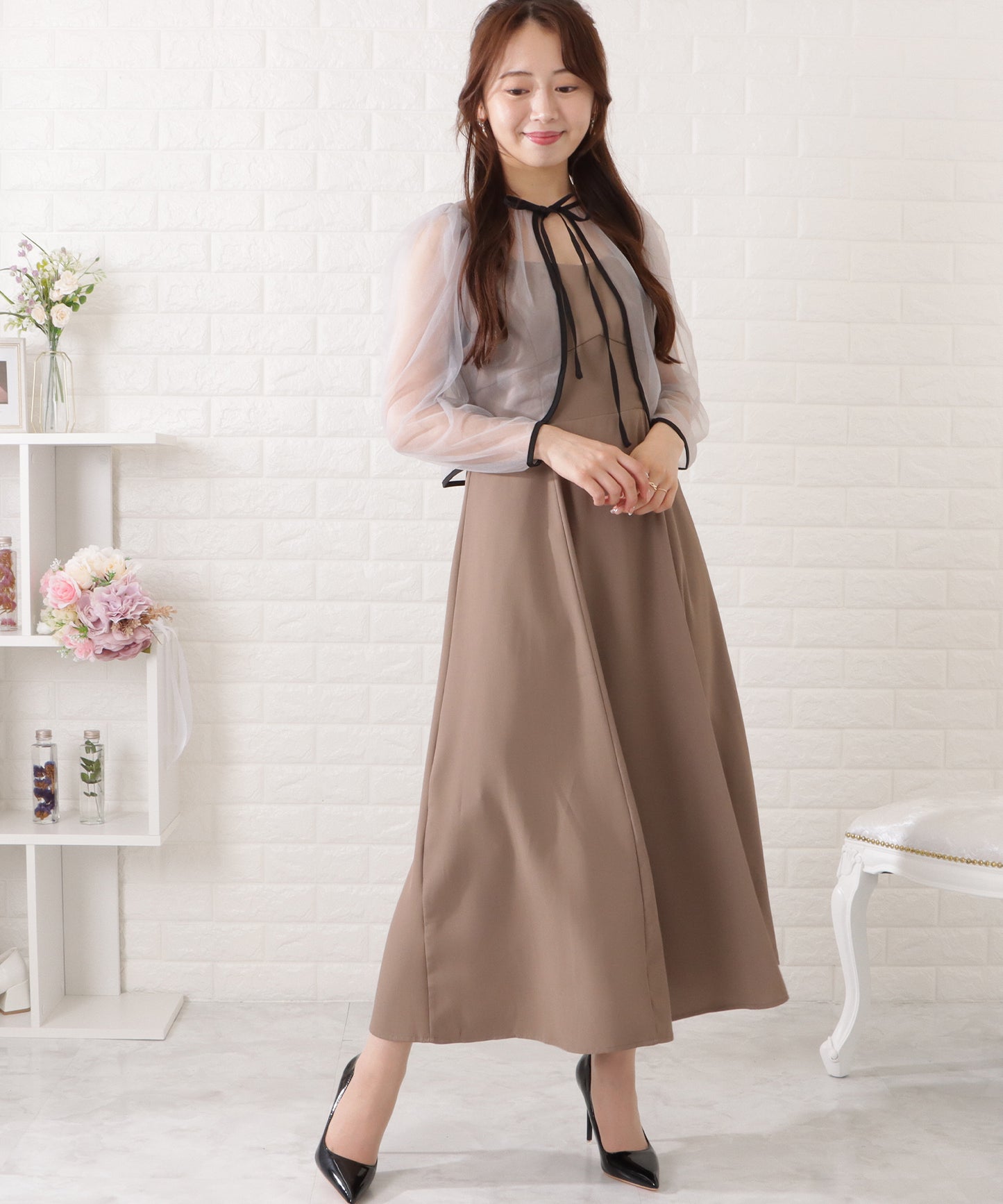シフォンボレロ付きビスチェフレアワンピース