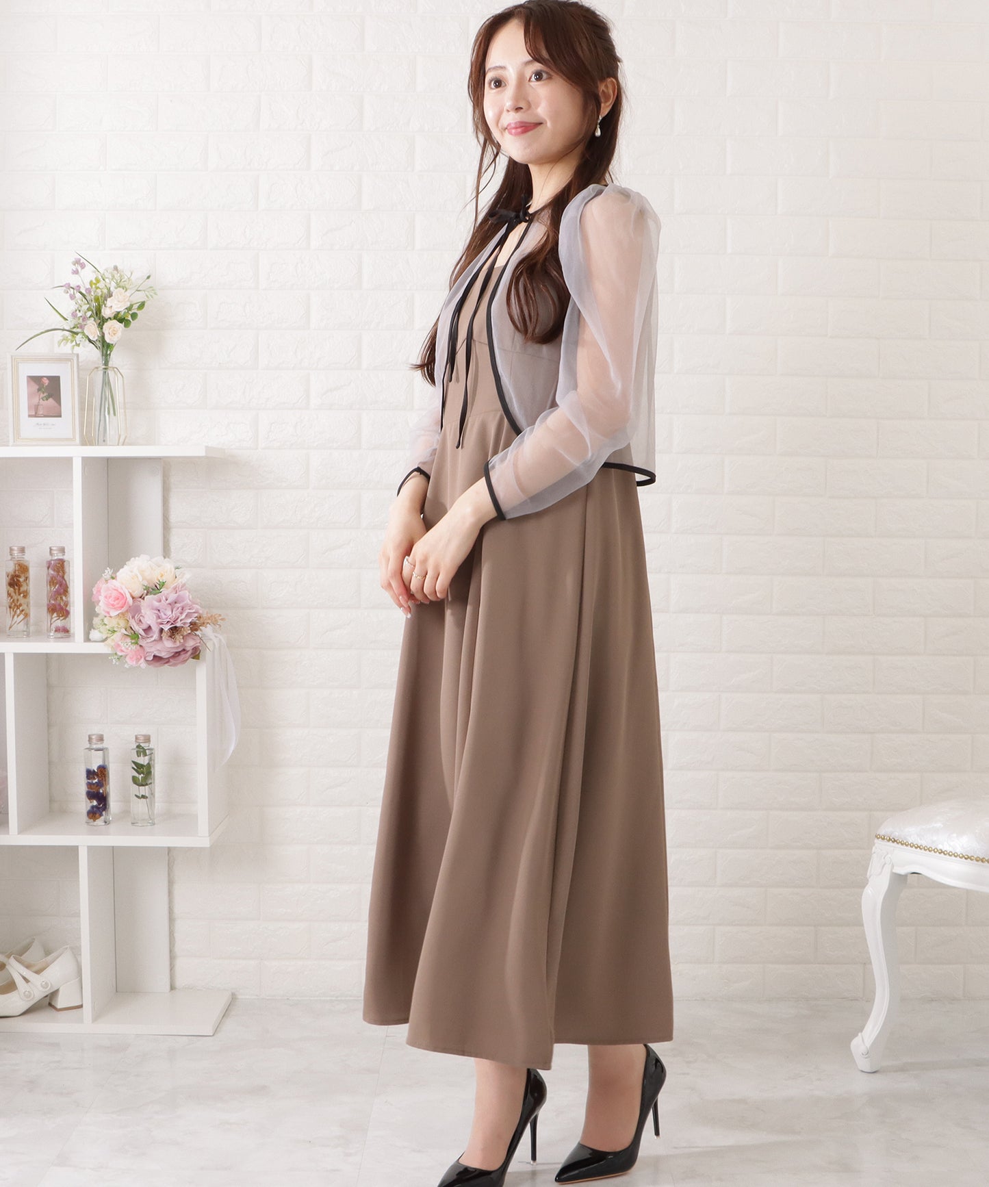 シフォンボレロ付きビスチェフレアワンピース