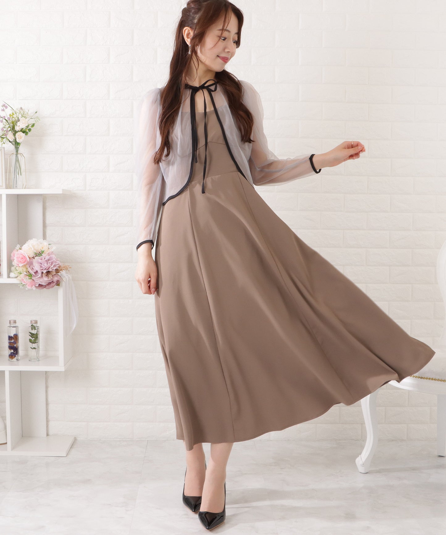 シフォンボレロ付きビスチェフレアワンピース