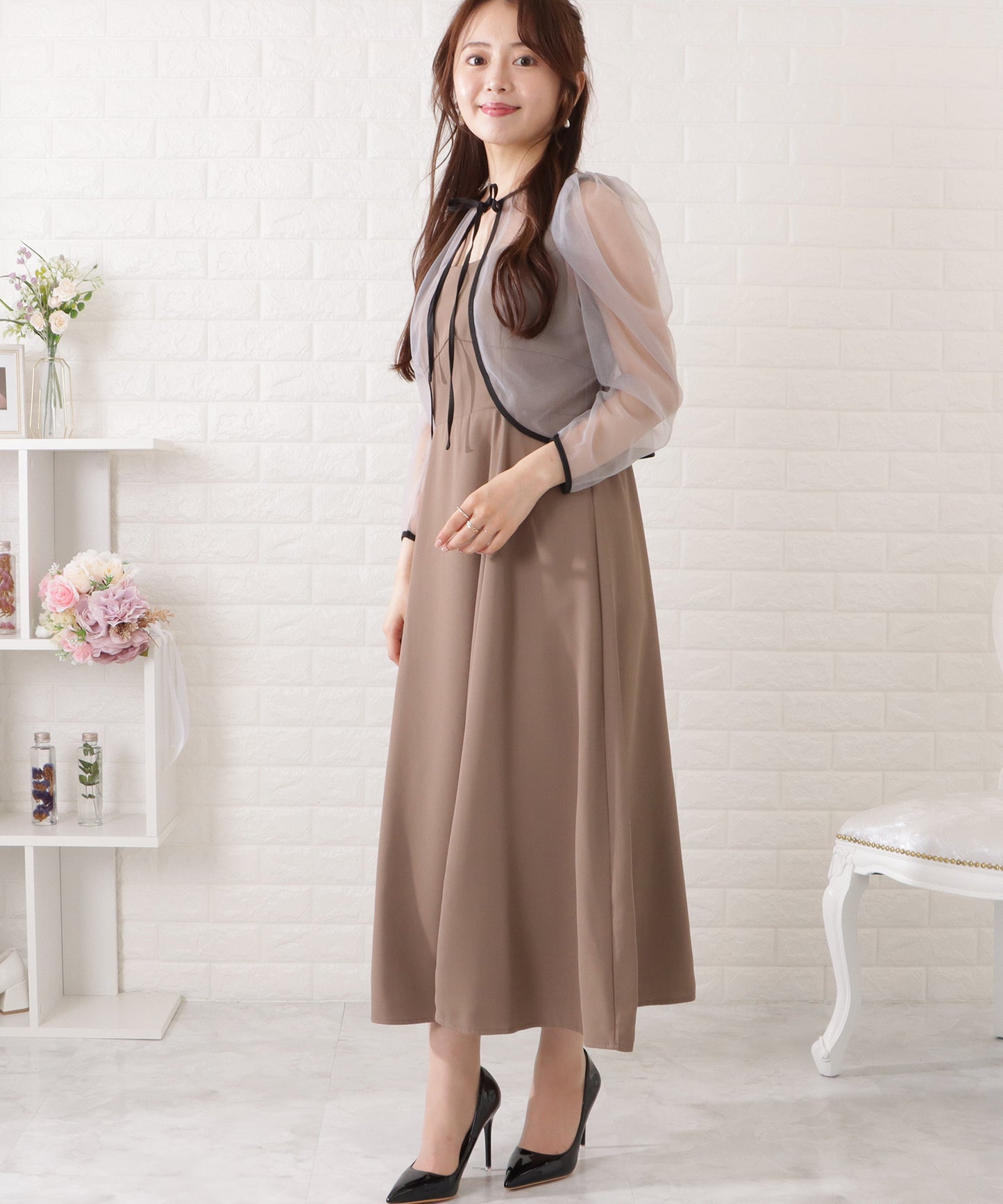 シフォンボレロ付きビスチェフレアワンピース