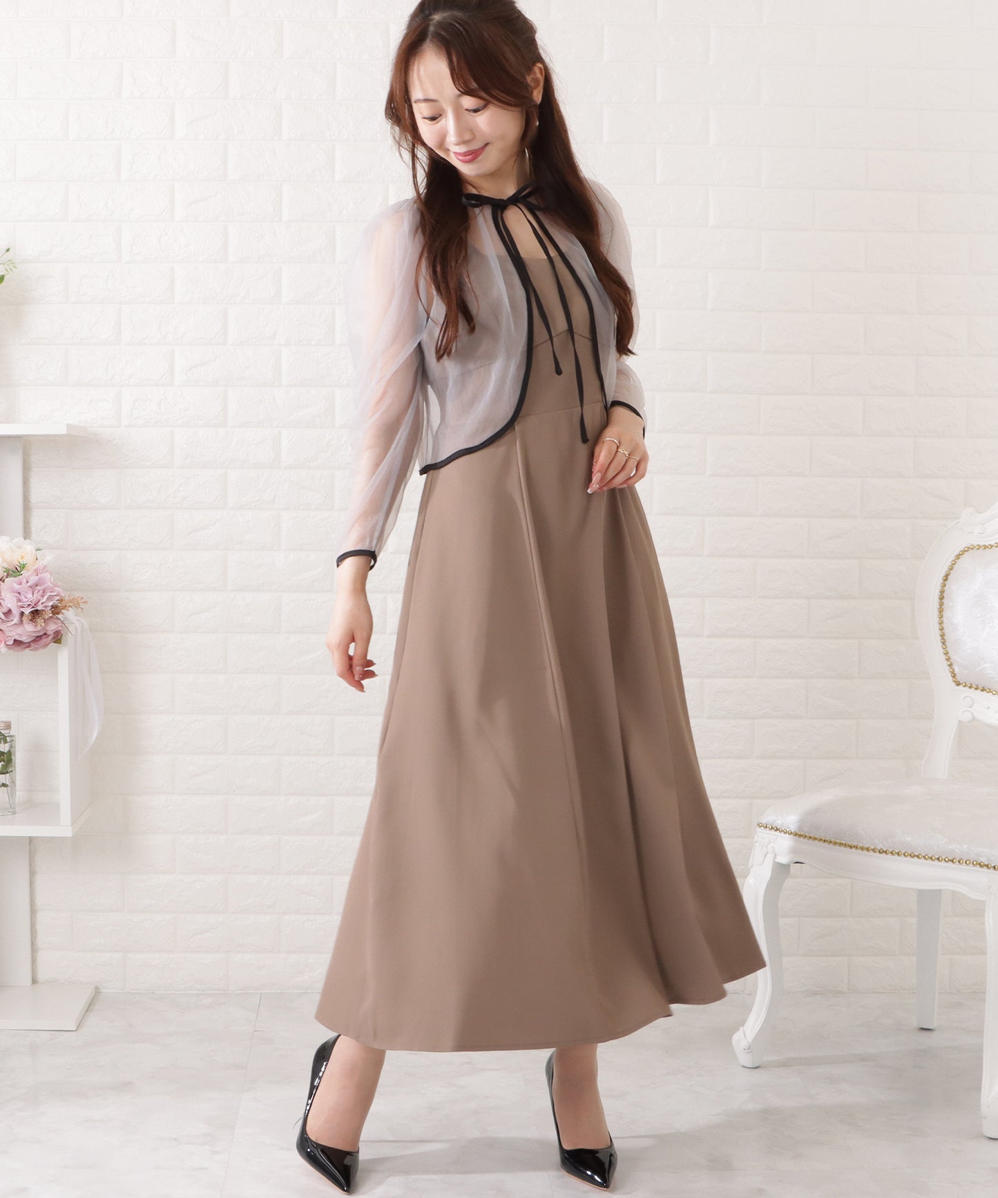 シフォンボレロ付きビスチェフレアワンピース