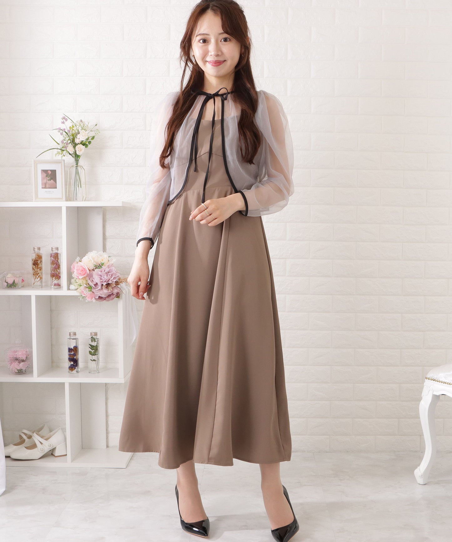シフォンボレロ付きビスチェフレアワンピース