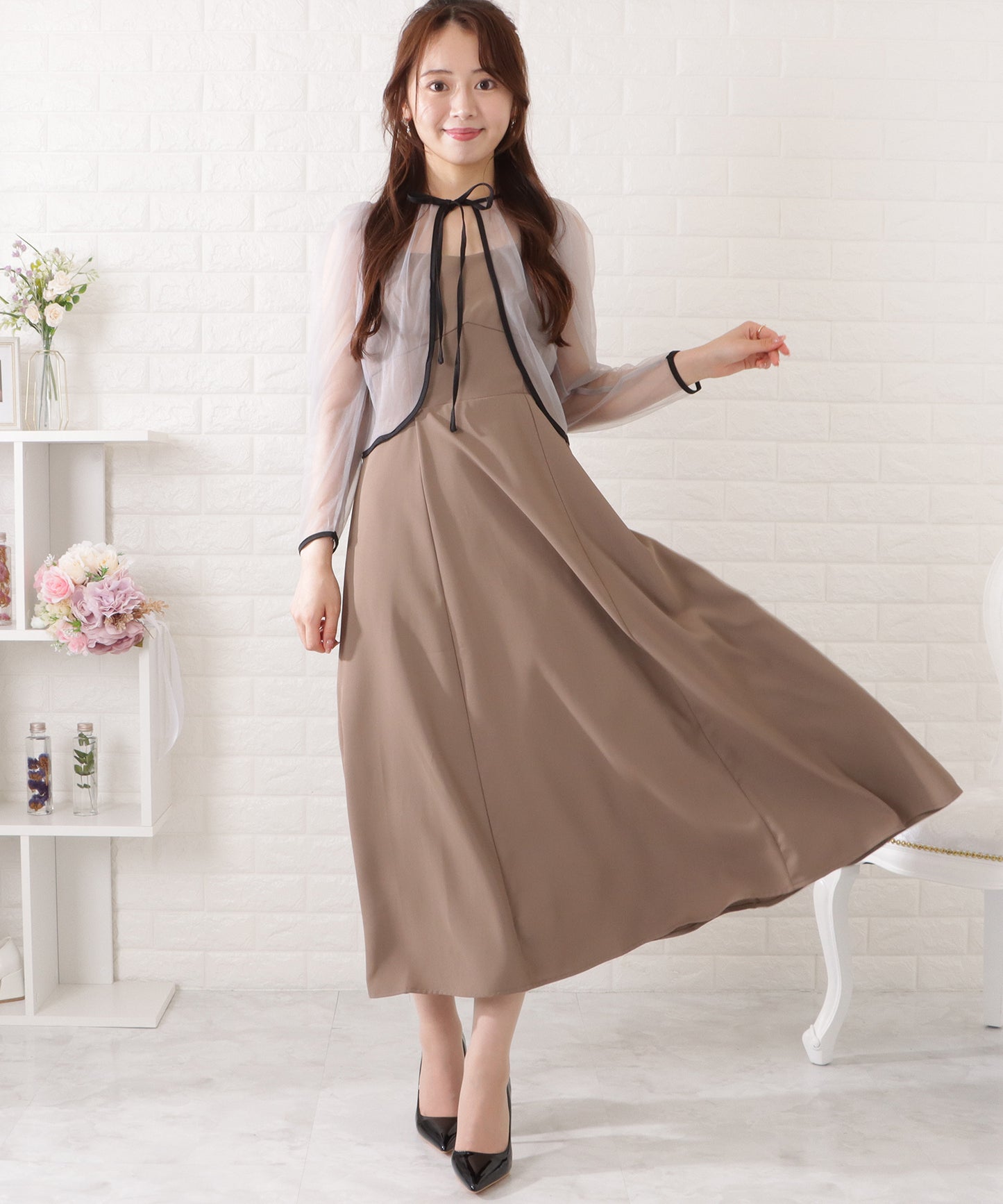 シフォンボレロ付きビスチェフレアワンピース