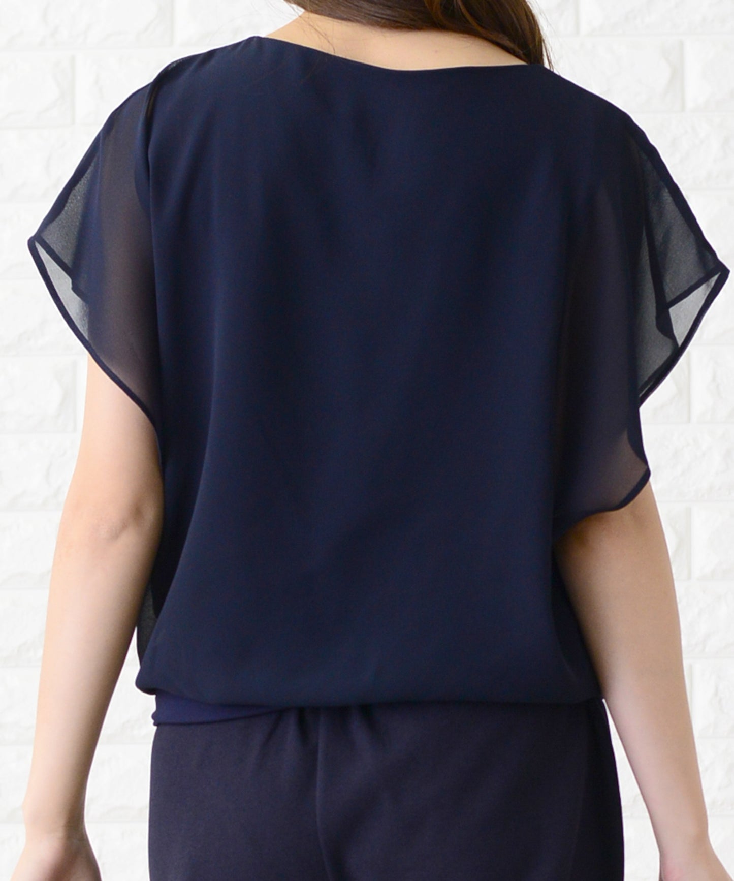 シフォンフリル袖クルーネックシンプルセットアップ・パンツドレス