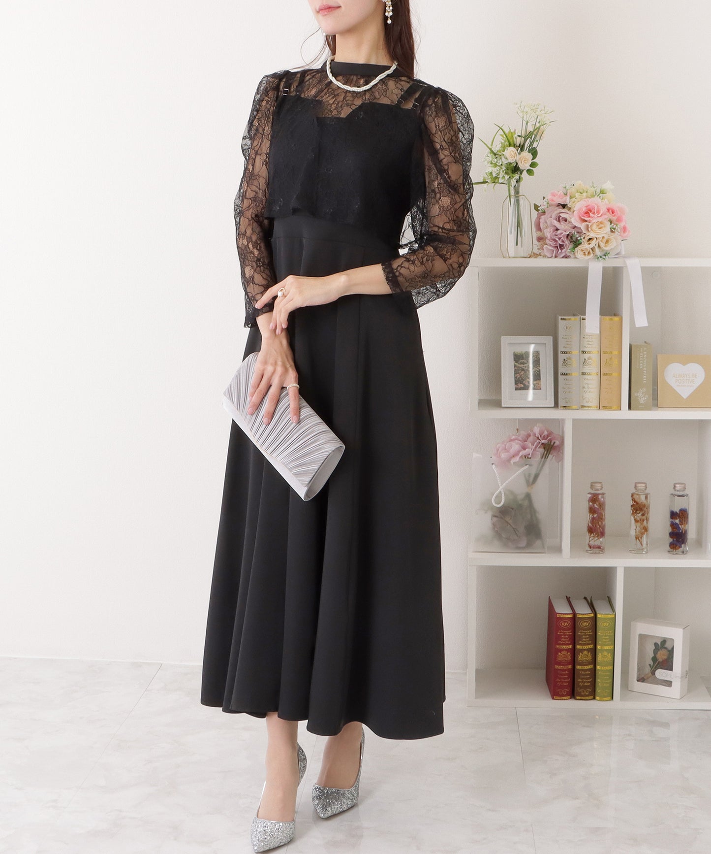 レースボレロ付き 2WAY ハイウエスト ビスチェ ワンピース