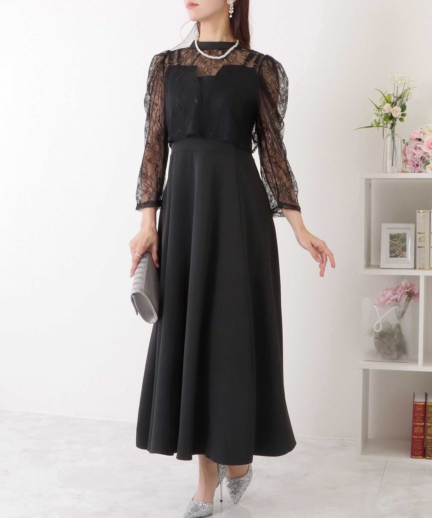 レースボレロ付き 2WAY ハイウエスト ビスチェ ワンピース