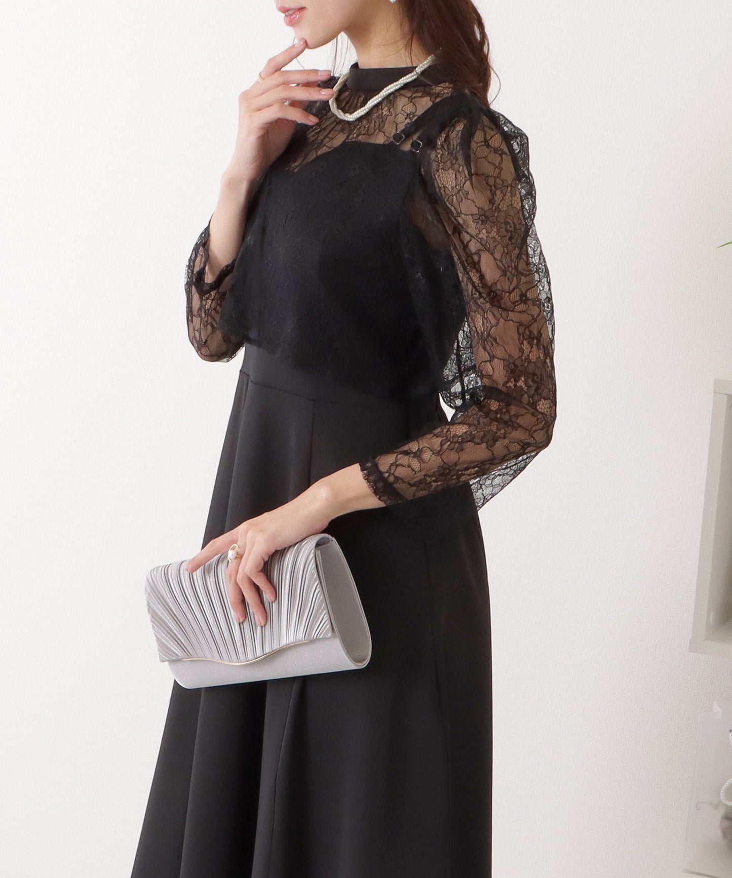 レースボレロ付き 2WAY ハイウエスト ビスチェ ワンピース