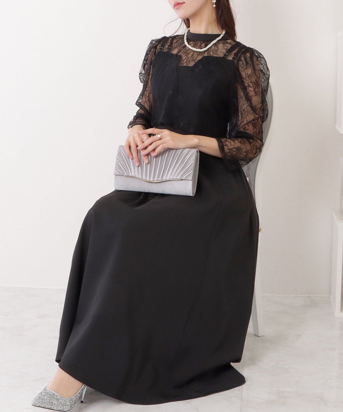 レースボレロ付き 2WAY ハイウエスト ビスチェ ワンピース