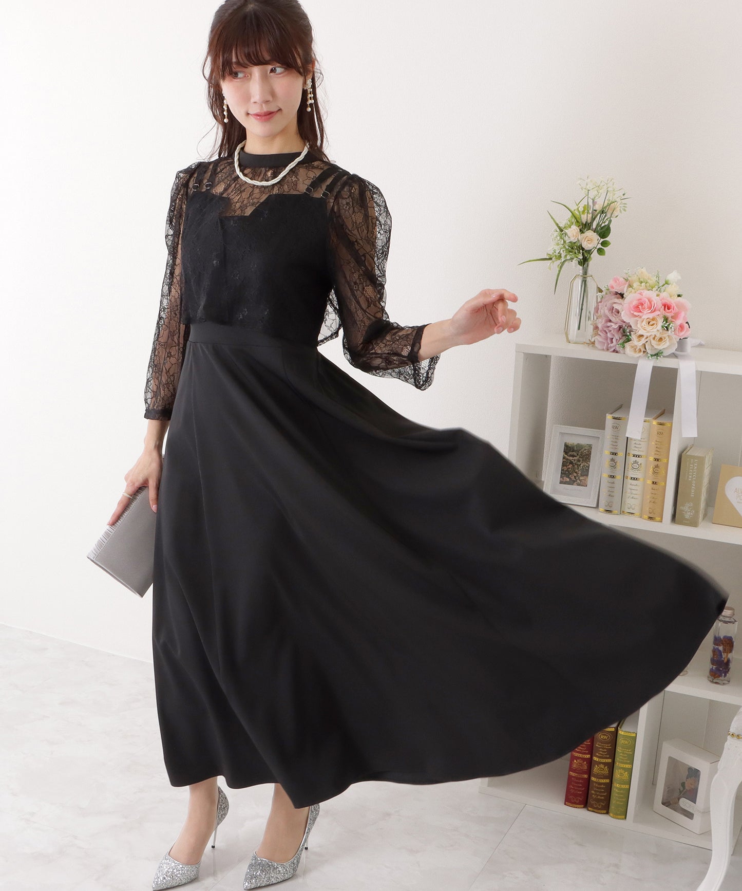 レースボレロ付き 2WAY ハイウエスト ビスチェ ワンピース