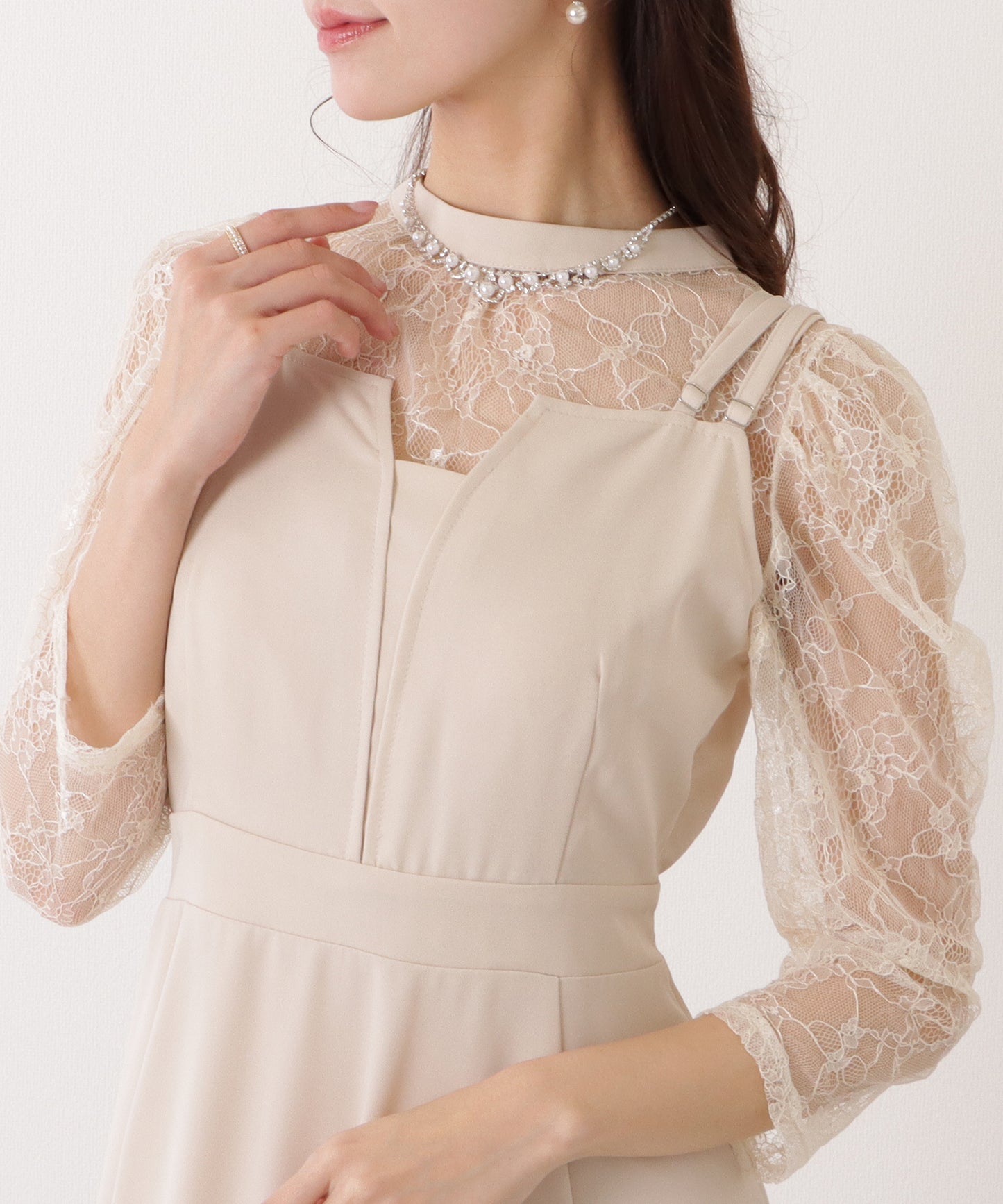 レースボレロ付き 2WAY ハイウエスト ビスチェ ワンピース