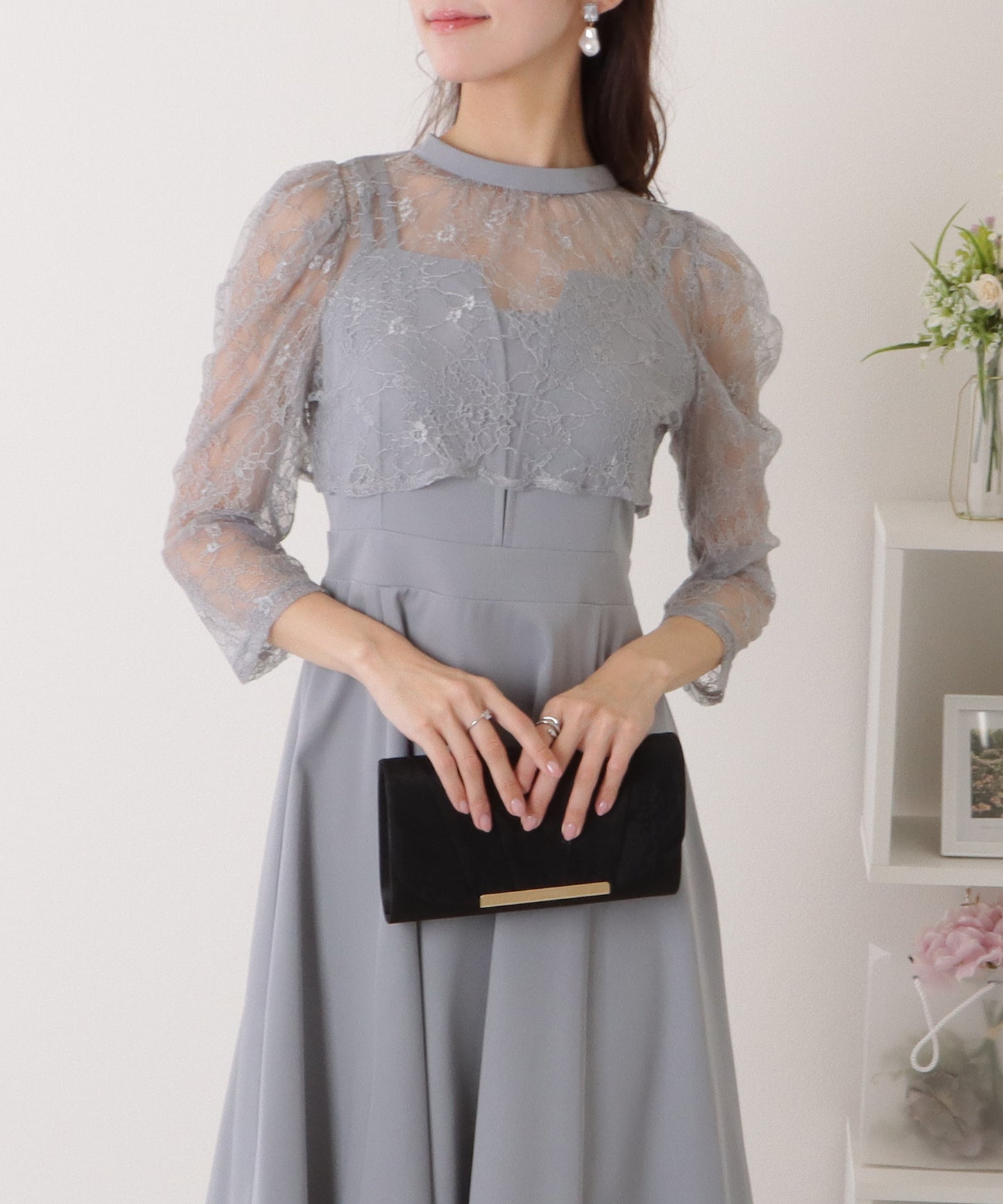 レースボレロ付き 2WAY ハイウエスト ビスチェ ワンピース