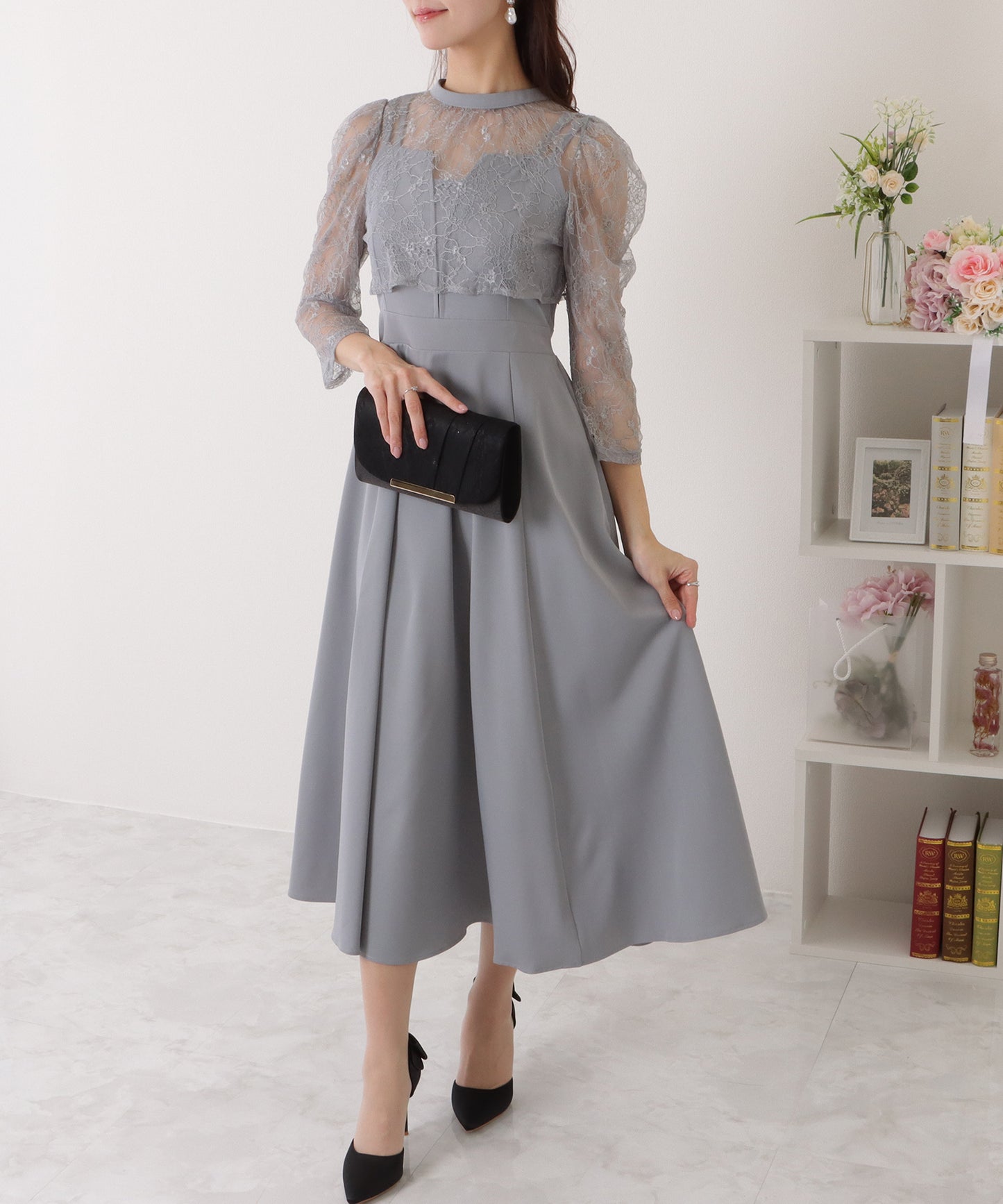 レースボレロ付き 2WAY ハイウエスト ビスチェ ワンピース