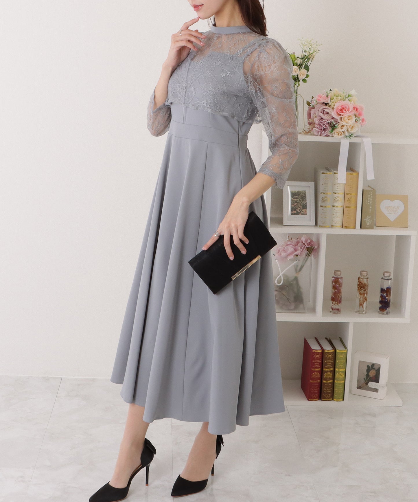レースボレロ付き 2WAY ハイウエスト ビスチェ ワンピース