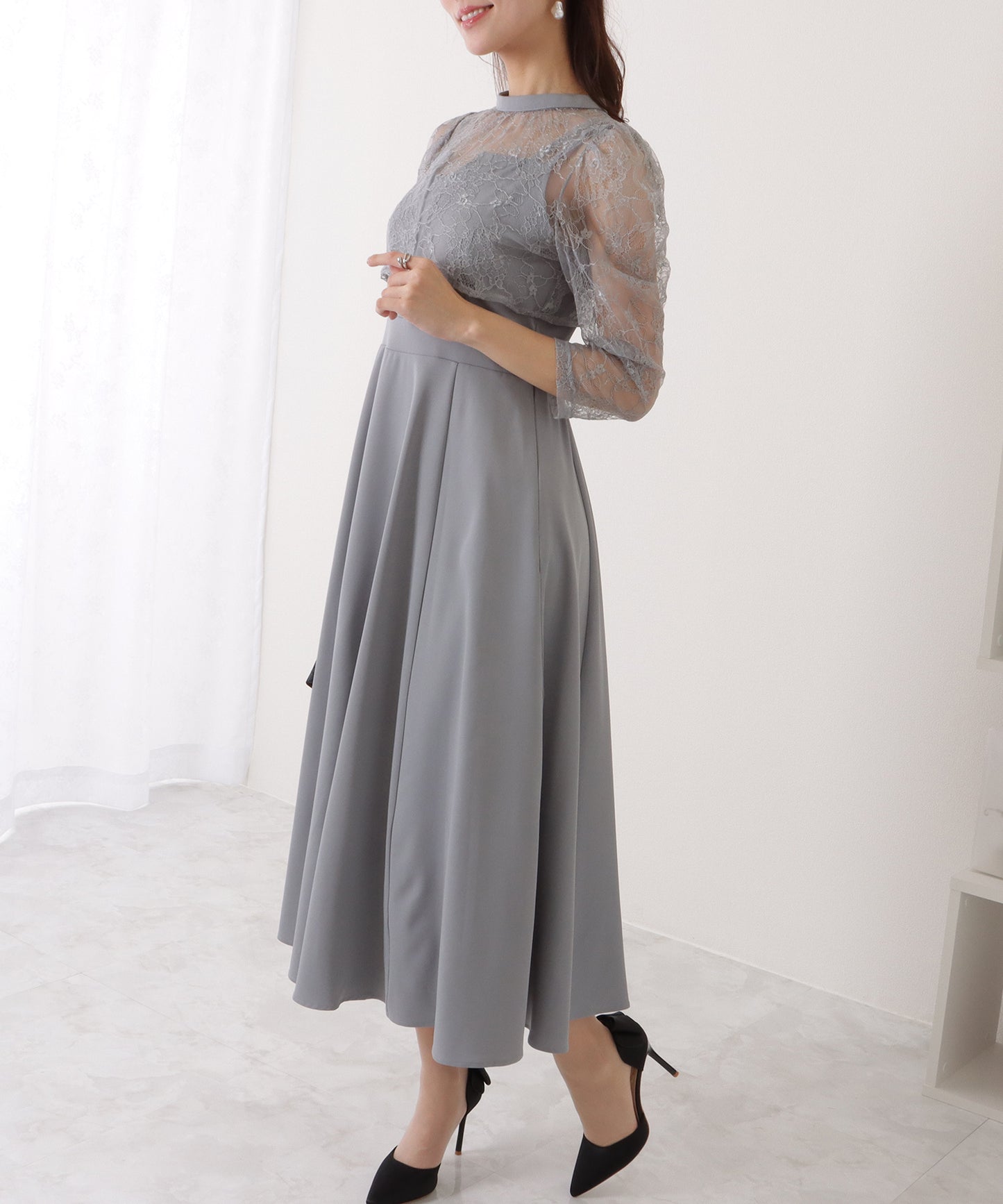 レースボレロ付き 2WAY ハイウエスト ビスチェ ワンピース