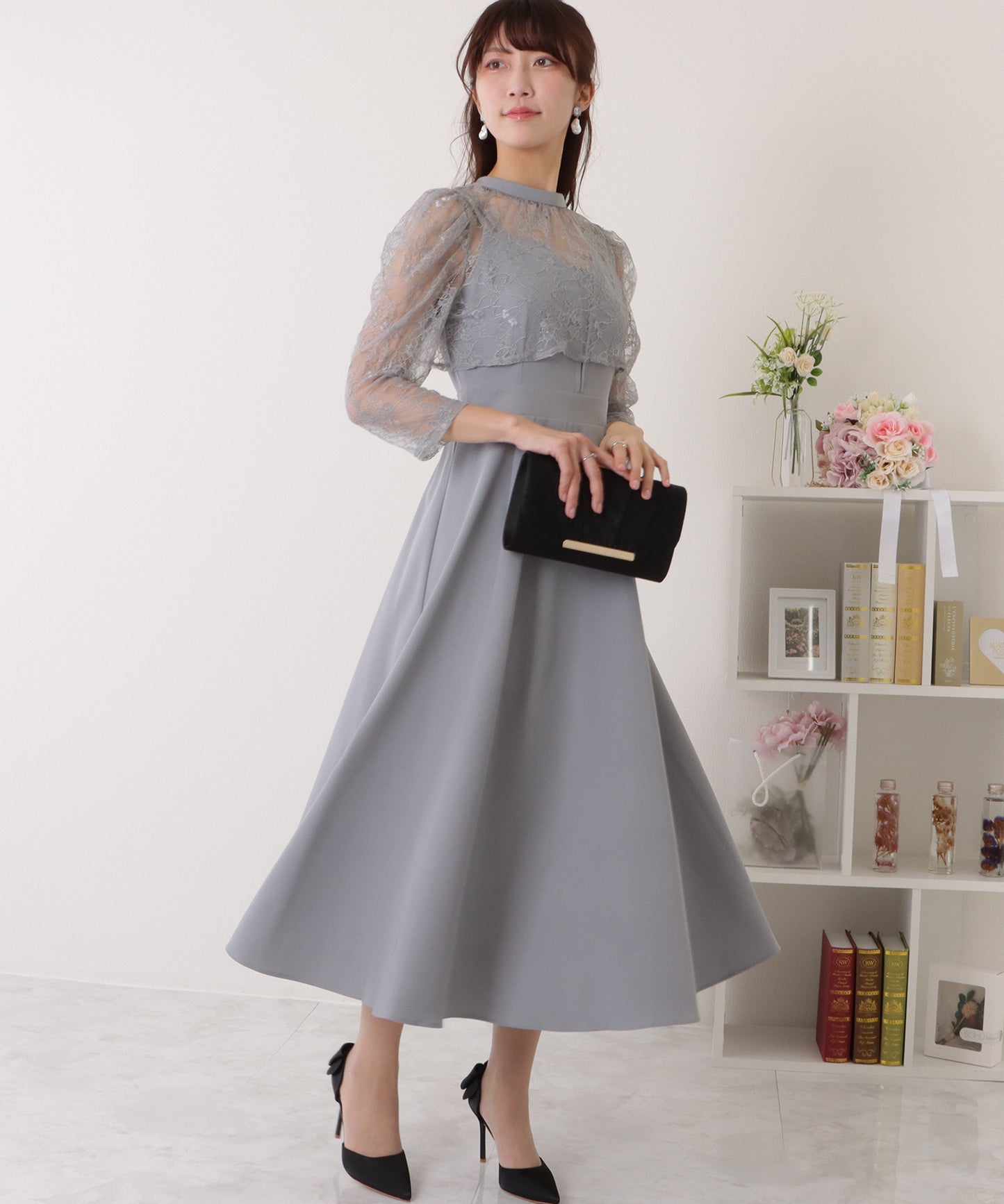 レースボレロ付き 2WAY ハイウエスト ビスチェ ワンピース