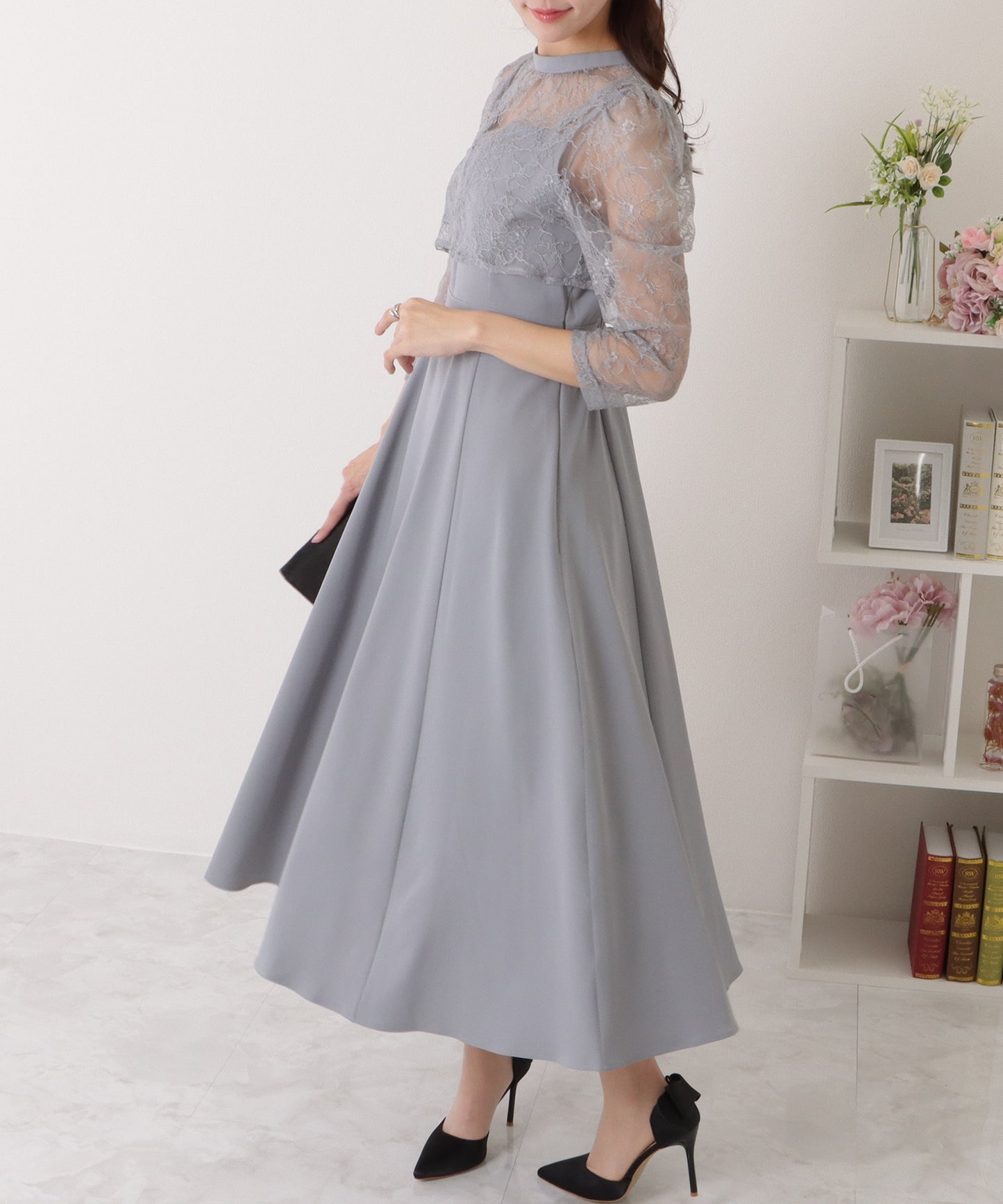 レースボレロ付き 2WAY ハイウエスト ビスチェ ワンピース