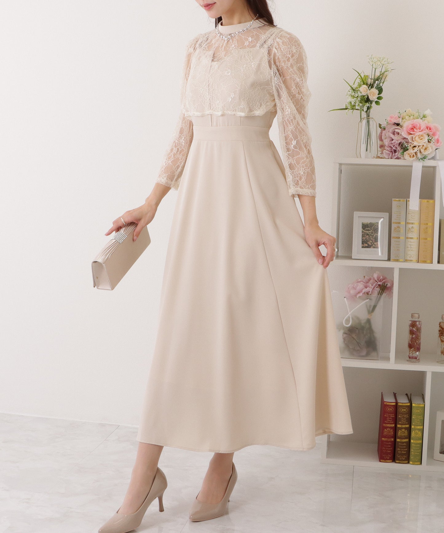 レースボレロ付き 2WAY ハイウエスト ビスチェ ワンピース