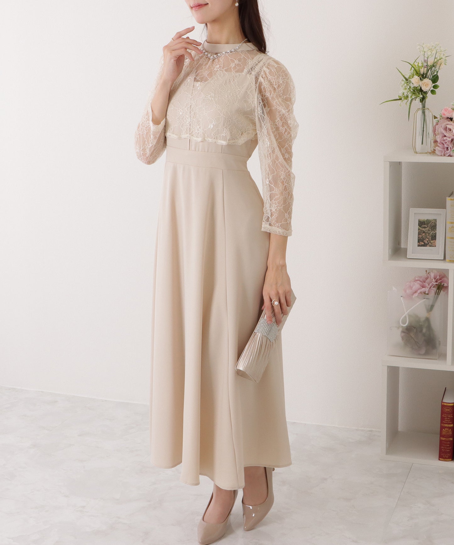 レースボレロ付き 2WAY ハイウエスト ビスチェ ワンピース