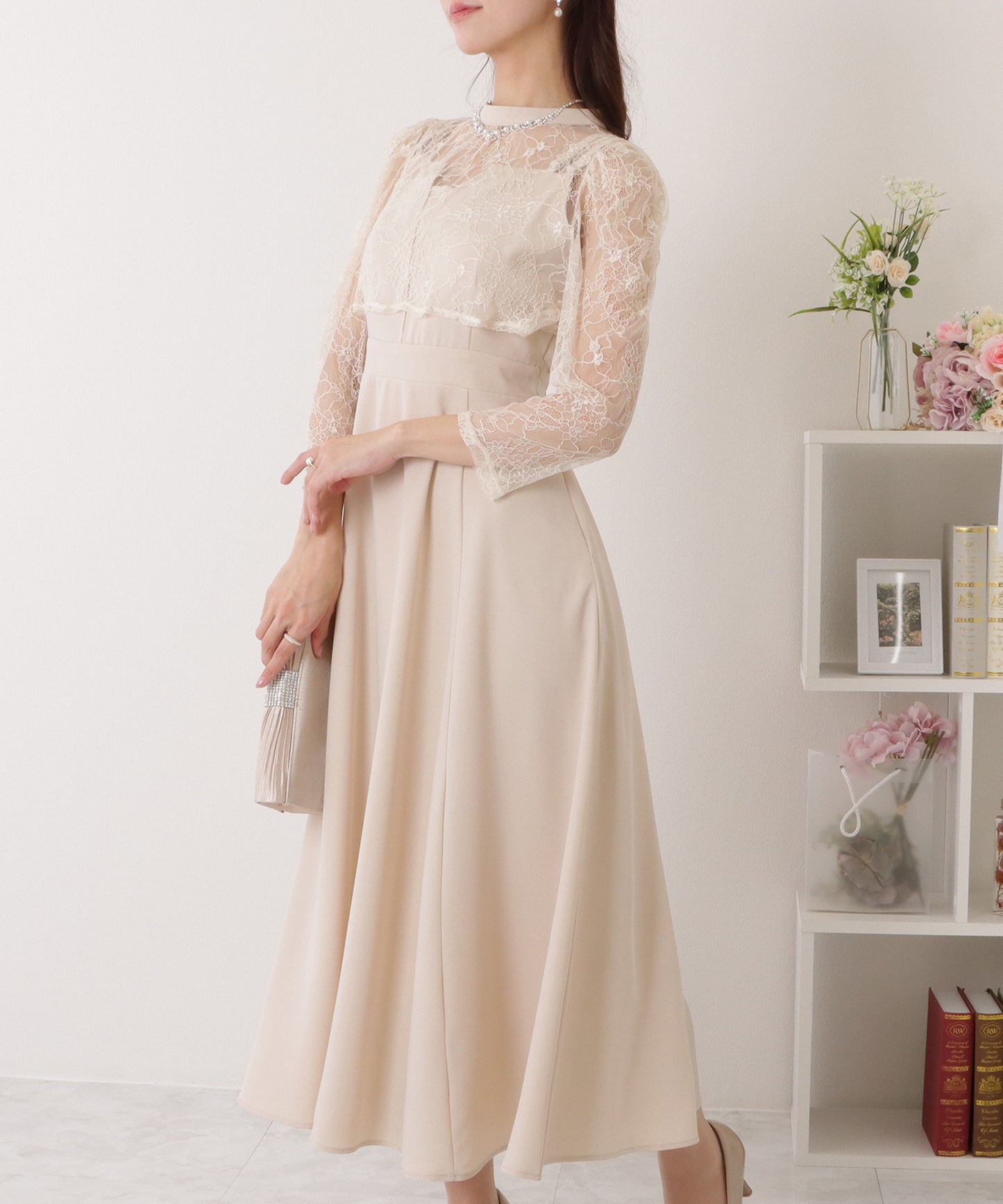 レースボレロ付き 2WAY ハイウエスト ビスチェ ワンピース