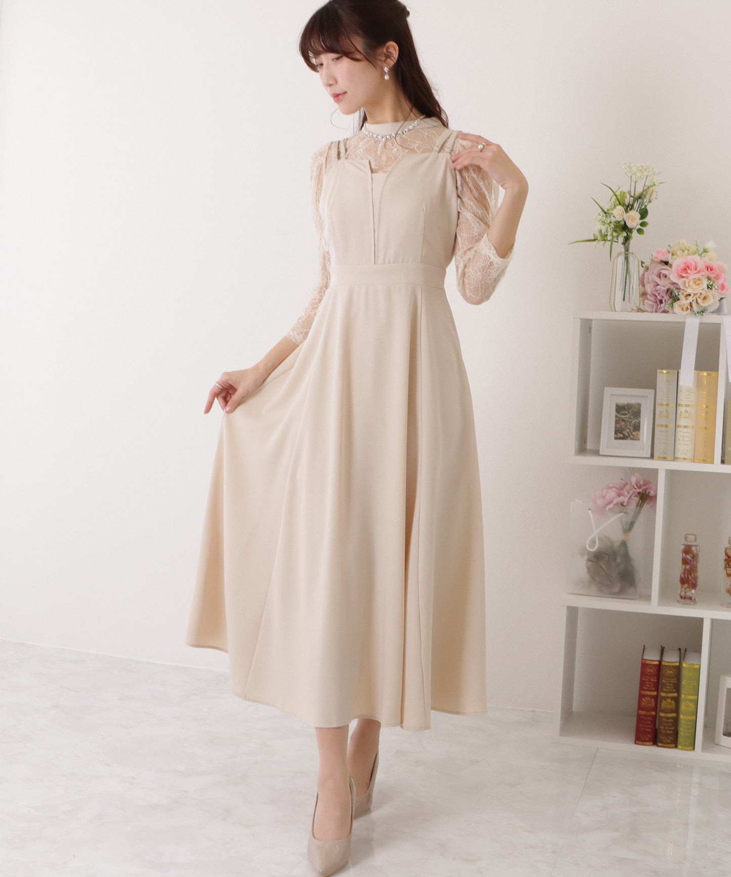 レースボレロ付き 2WAY ハイウエスト ビスチェ ワンピース
