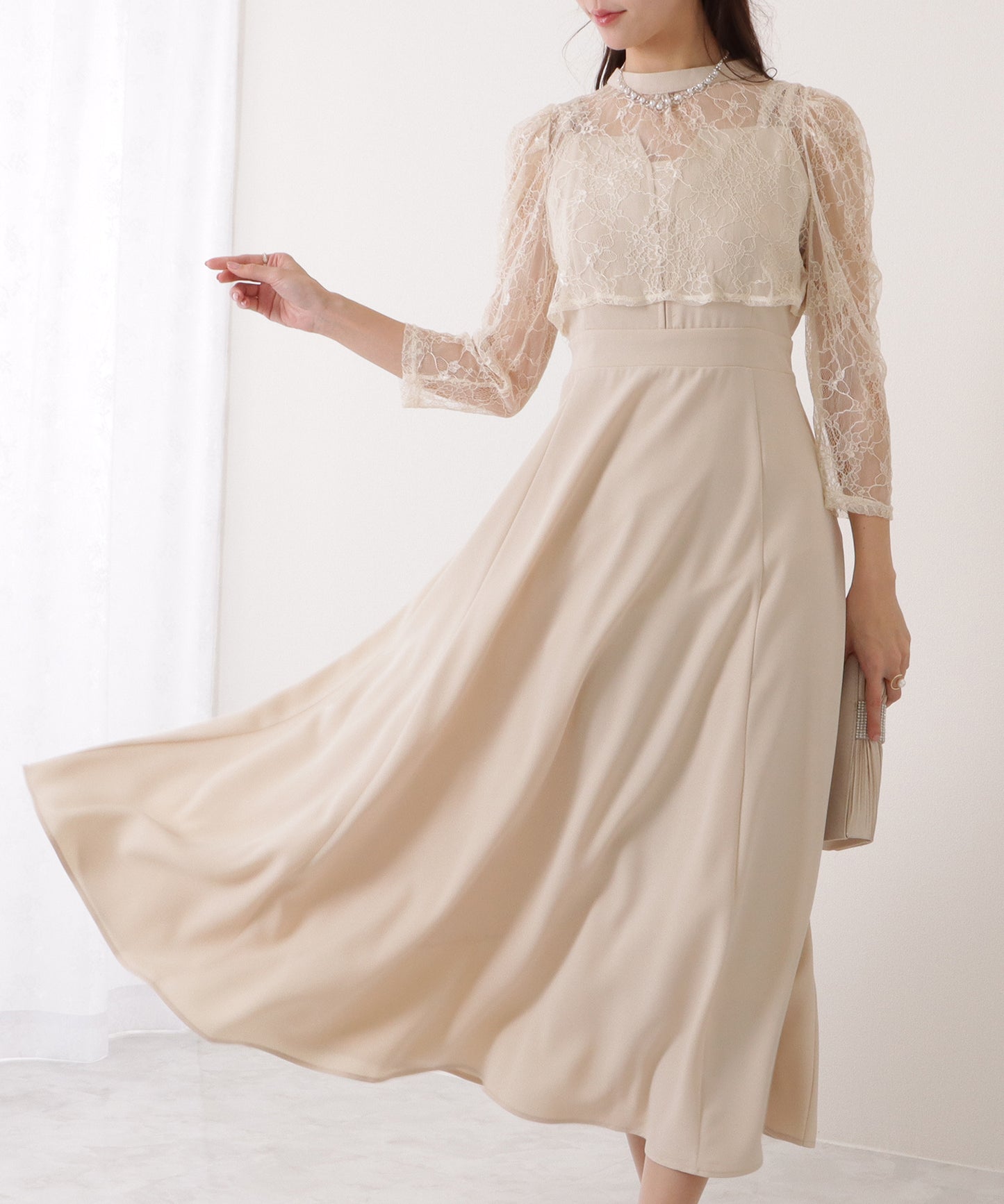 レースボレロ付き 2WAY ハイウエスト ビスチェ ワンピース