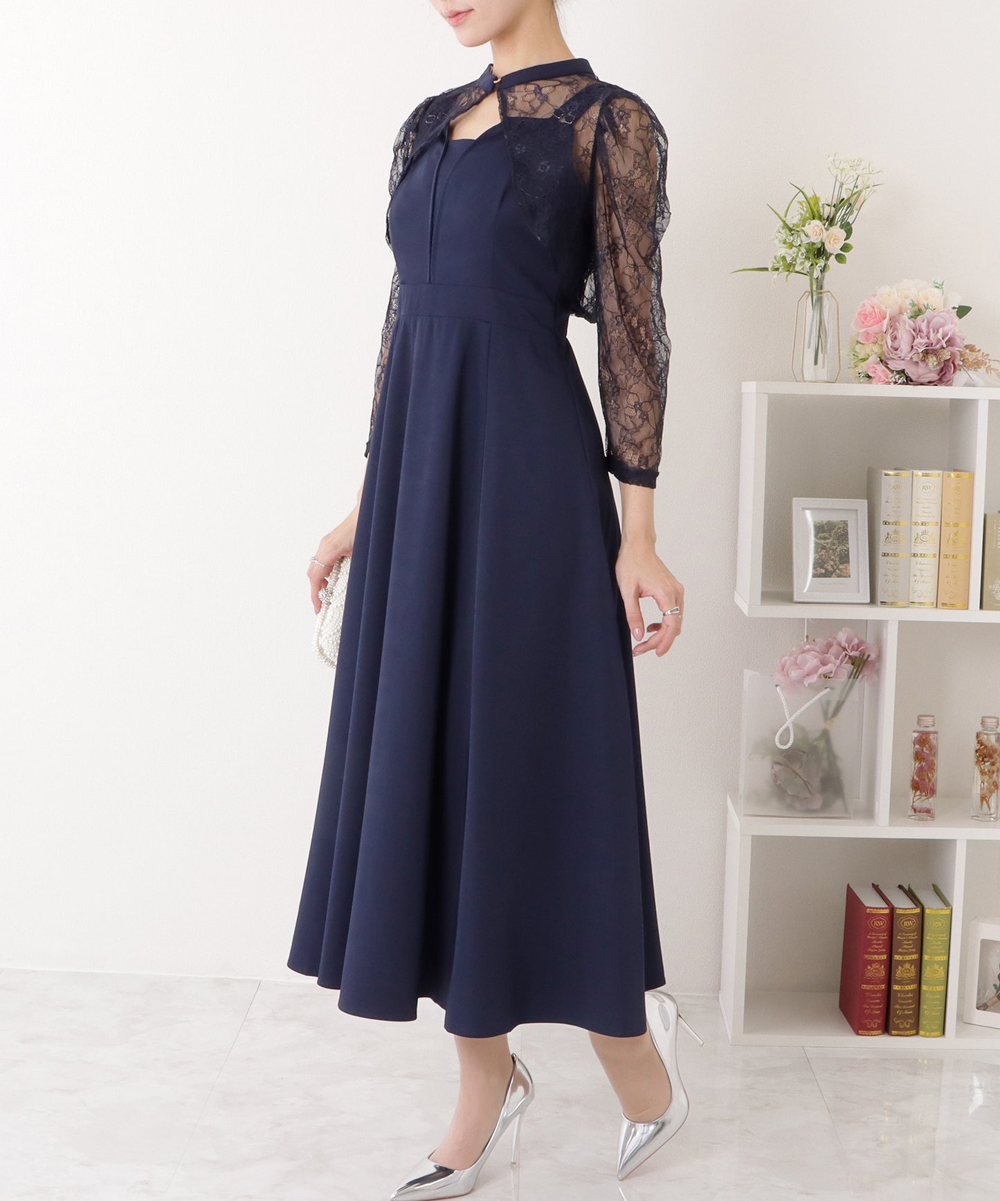 レースボレロ付き 2WAY ハイウエスト ビスチェ ワンピース