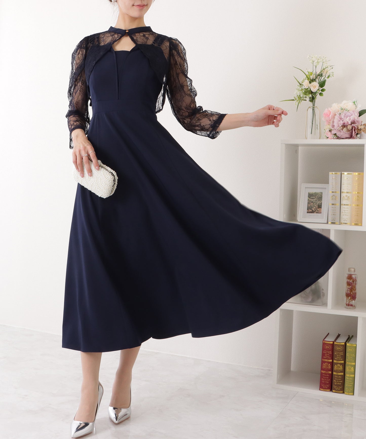レースボレロ付き 2WAY ハイウエスト ビスチェ ワンピース