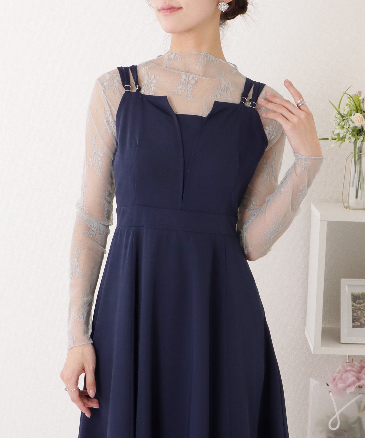 レースボレロ付き 2WAY ハイウエスト ビスチェ ワンピース