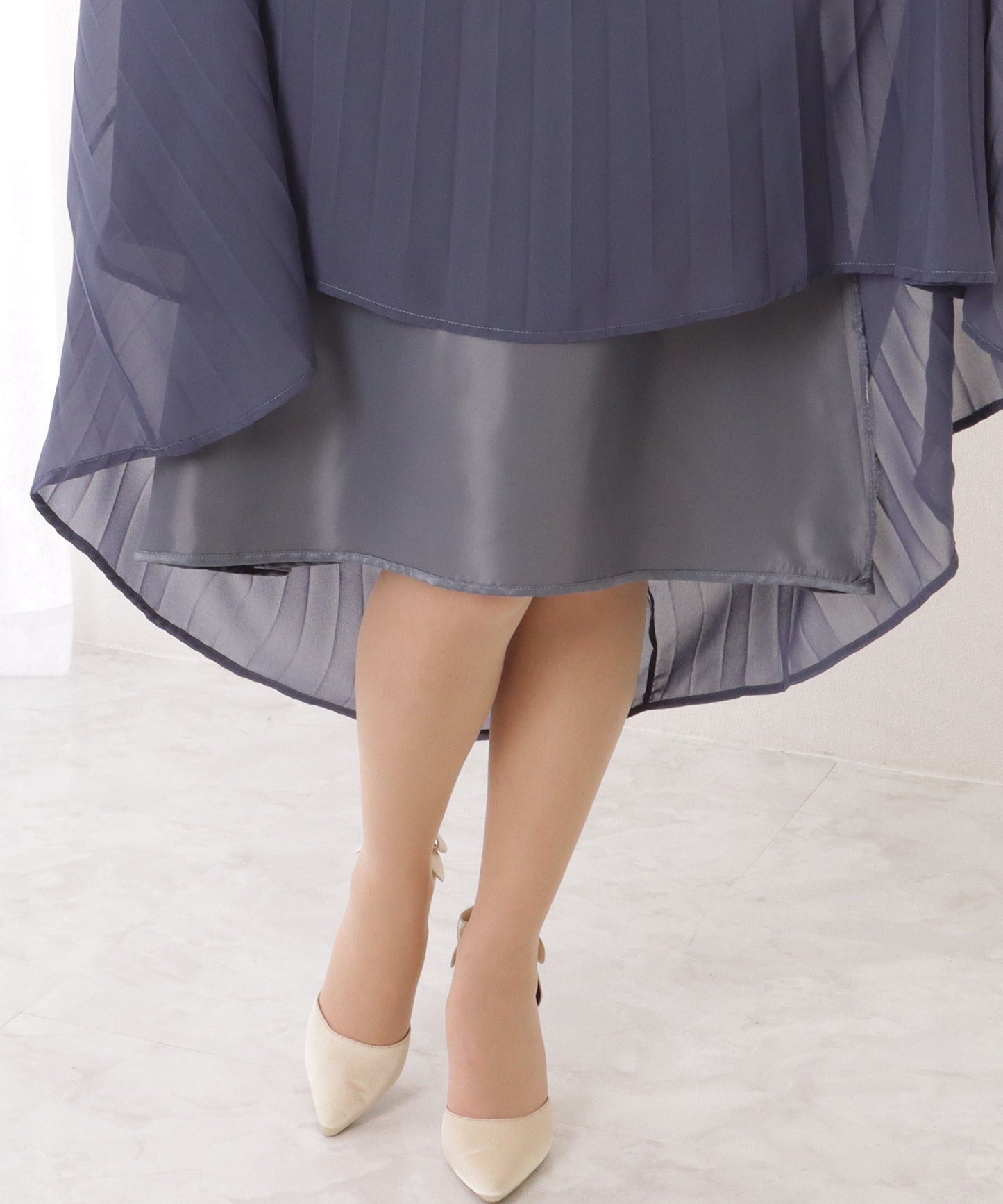 花柄 レース レイヤード ロング プリーツ ワンピース