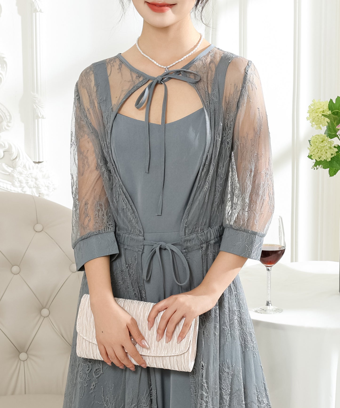 【2点セット】レーストッパー付き ロング フレア ワンピース