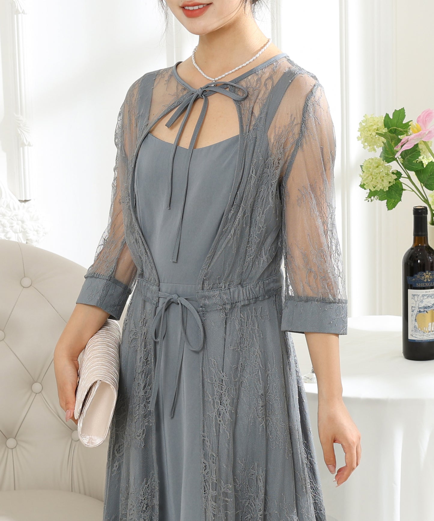 【2点セット】レーストッパー付き ロング フレア ワンピース