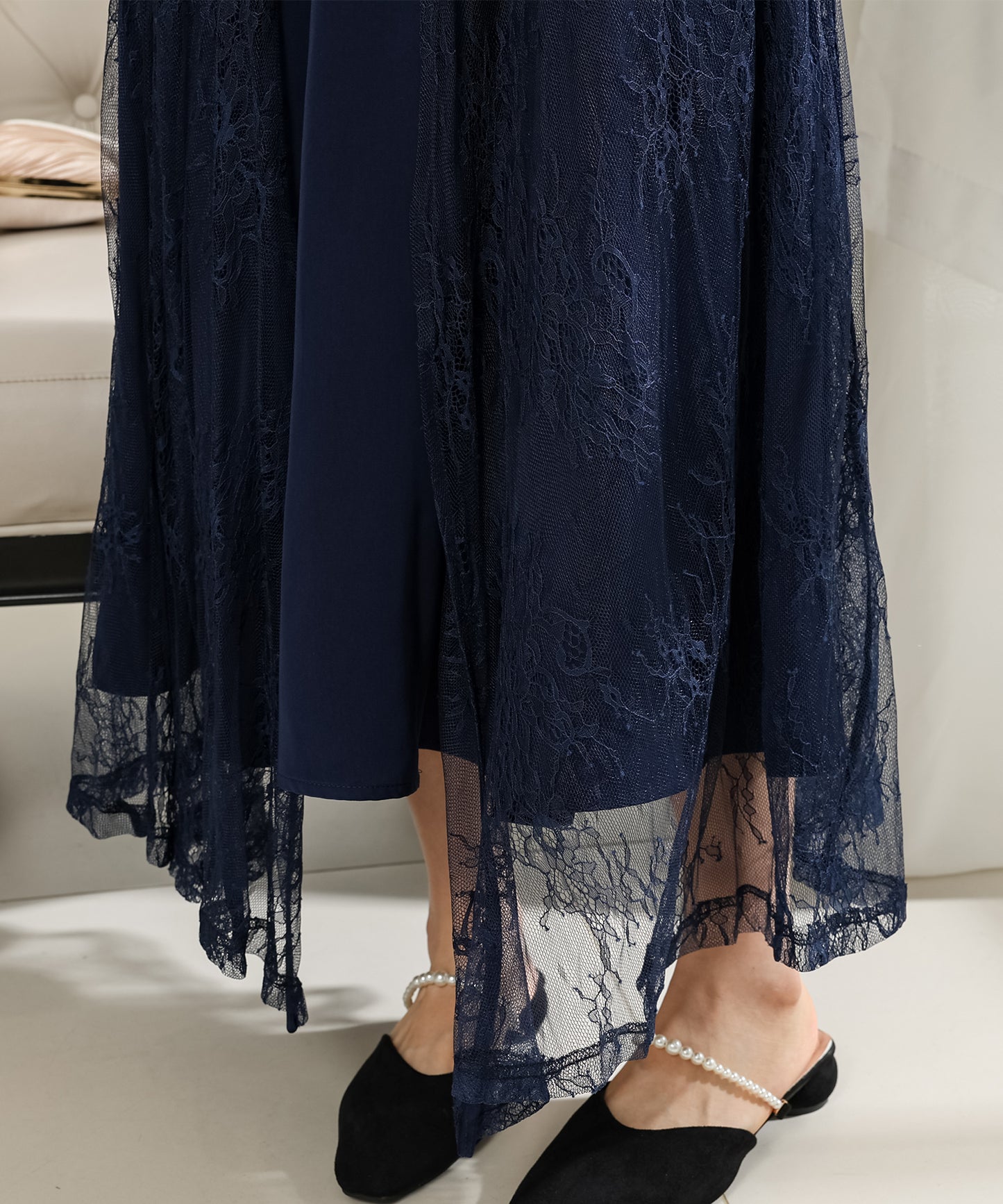 【2点セット】レーストッパー付き ロング フレア ワンピース
