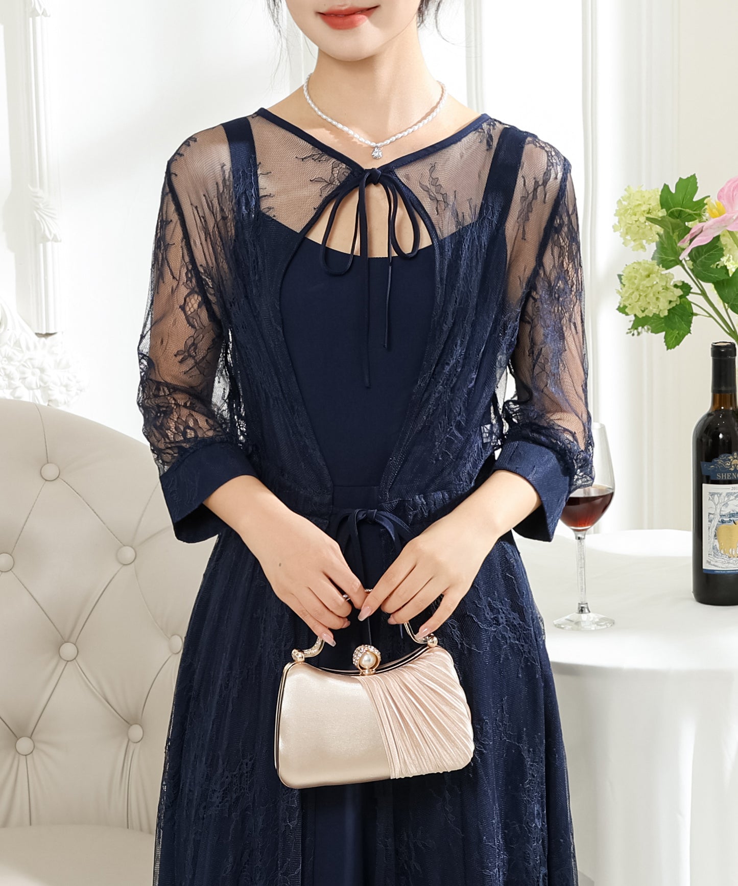 【2点セット】レーストッパー付き ロング フレア ワンピース