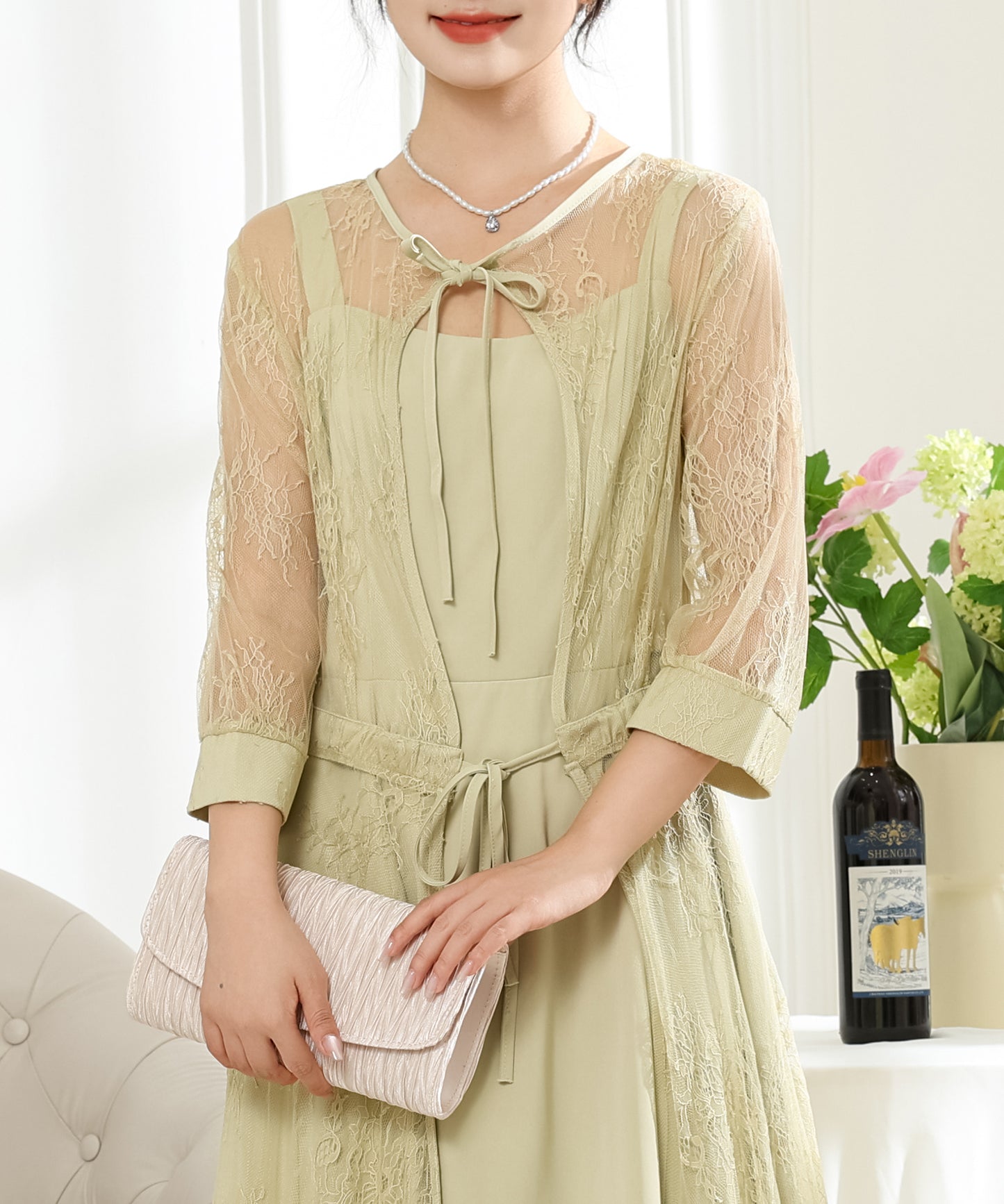 【2点セット】レーストッパー付き ロング フレア ワンピース