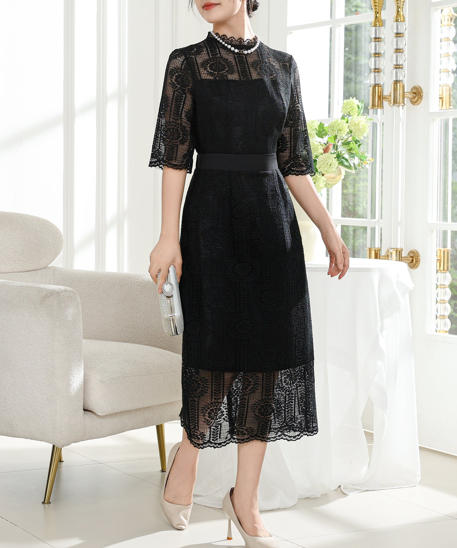 プチハイネック 総レース Iライン ロング ワンピース – Lace Ladies
