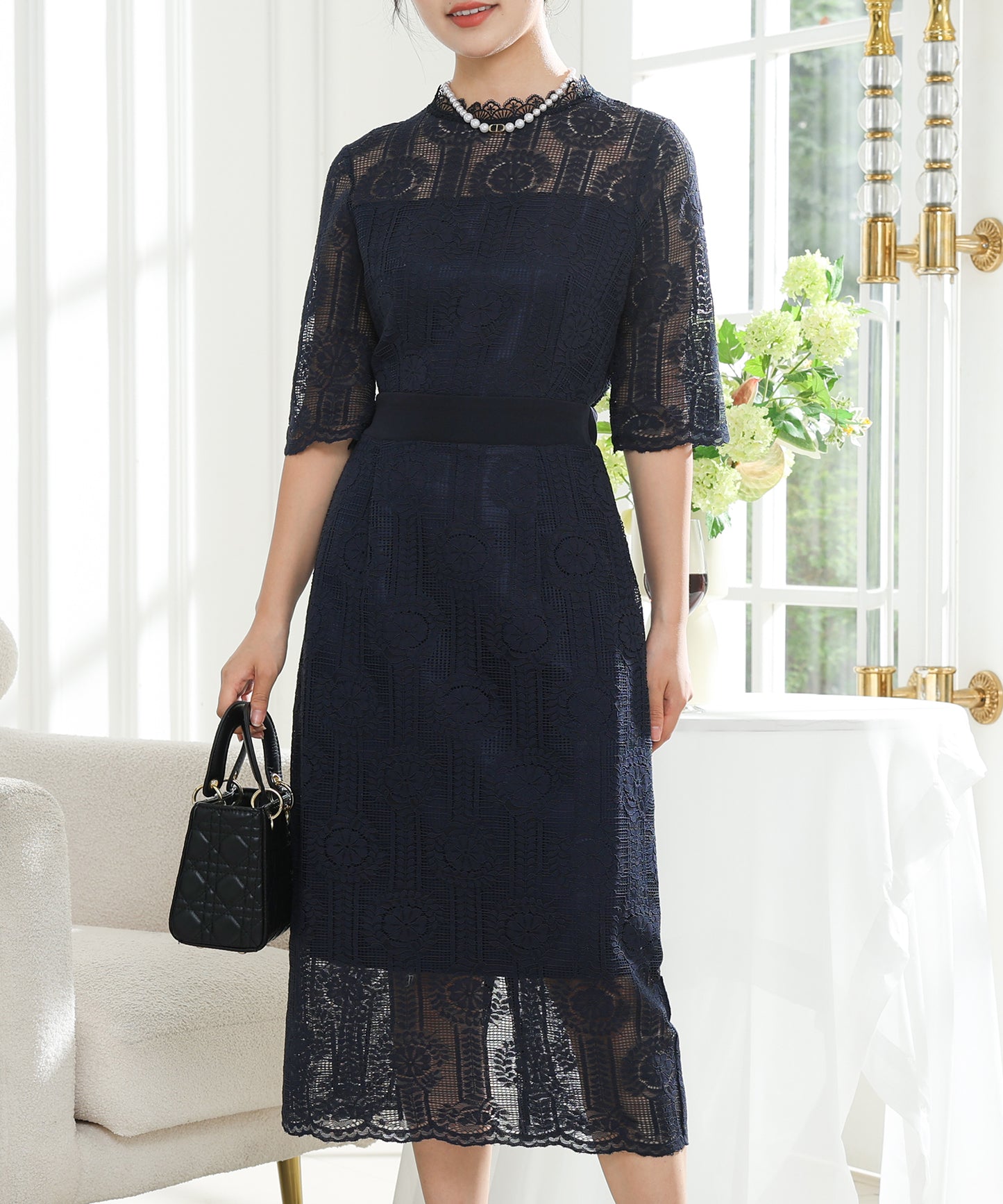 2way バックコンシャス レース 袖リボン レイヤード ドレス
