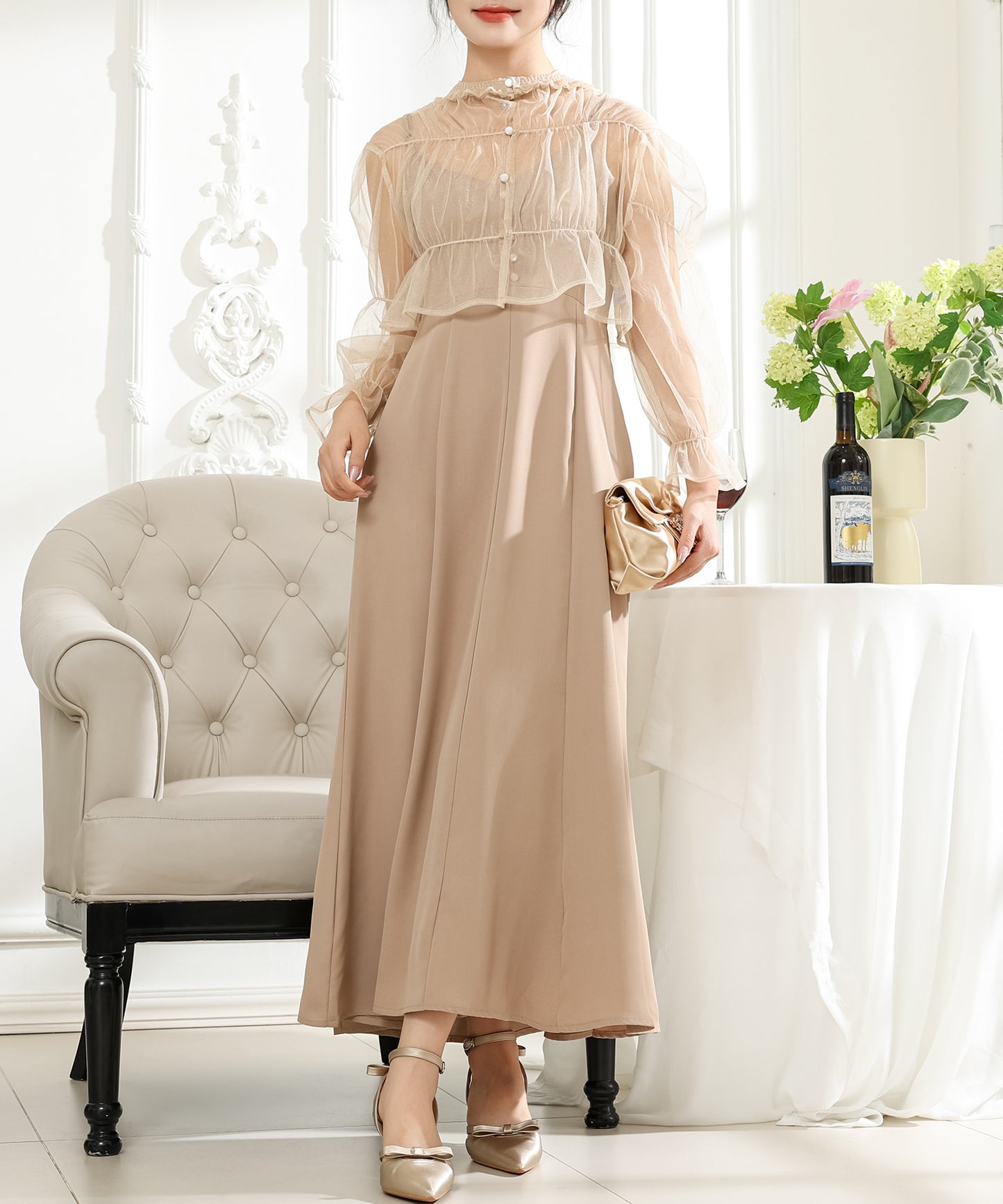 【2点セット】シアー ボレロ付き キャミソール マキシ ワンピース